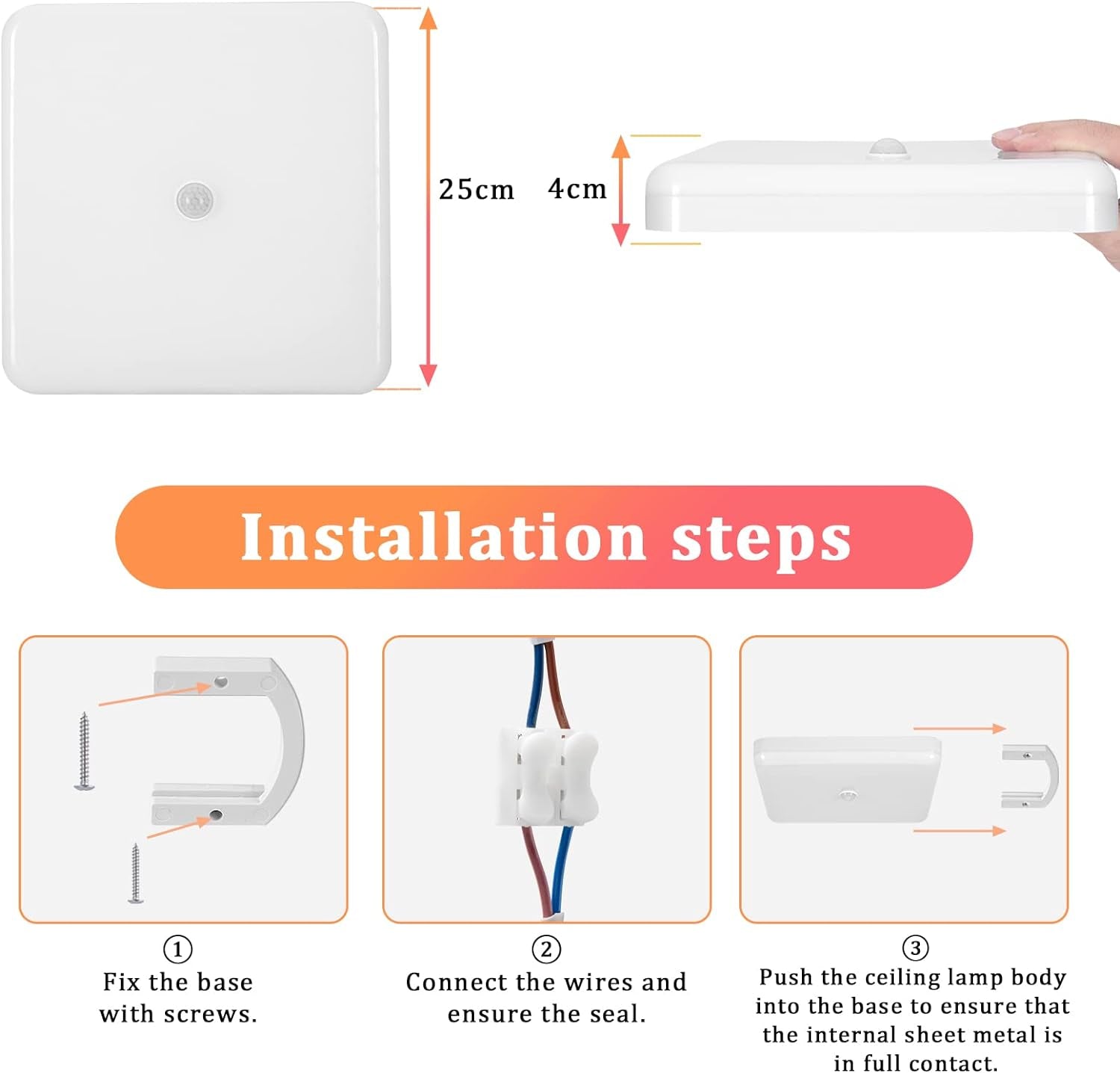 Plafoniera Con Soffitto Con Sensore Di Movimento Impermeabile IP56 30W Lampada Led Con Sensore Di Movimento 2400Lm 3000K Lampada Da Soffitto per Bagno, Garage, Corridoi, Scale 25 * 25 * 4Cm