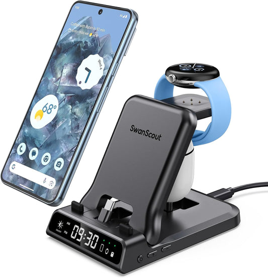 701G2 Stazione Di Ricarica 3 in 1 per Google Watch 3/2, 25W Caricabatterie Rapido per Pixel 9 Pro/9 Pro Xl/9/8A/8/8 Pro/7A/7/7 Pro/6/6 Pro, Pixel Buds Pro/Buds