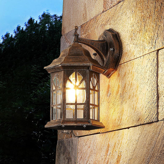 Applique Da Esterno Impermeabile,E27 IP44 Lampada Da Esterno Interno Retrò,Applique Da Parete Esterno Realizzata in Vetro E Alluminio,Per Casa Porta Di Casa Scale Giardino