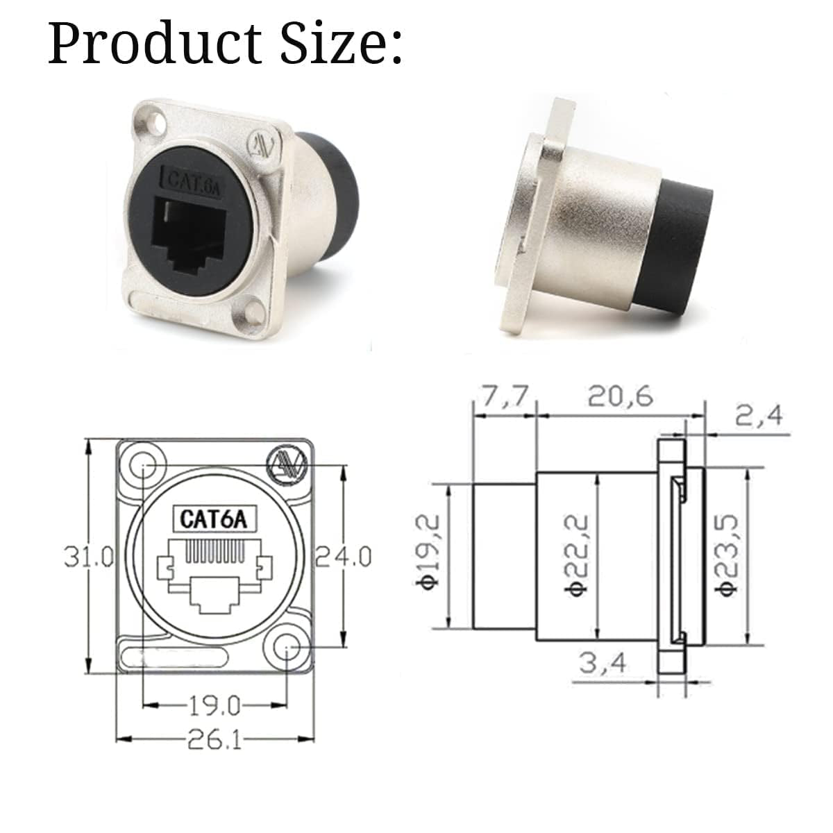 2 Connettori Da Incasso RJ45, Tipo D, Schermati CAT6A/6/5E/5, Cavo Ethernet LAN Bulkhead, Accoppiamento RJ45 Impermeabile Con Tappo Impermeabile E Antipolvere