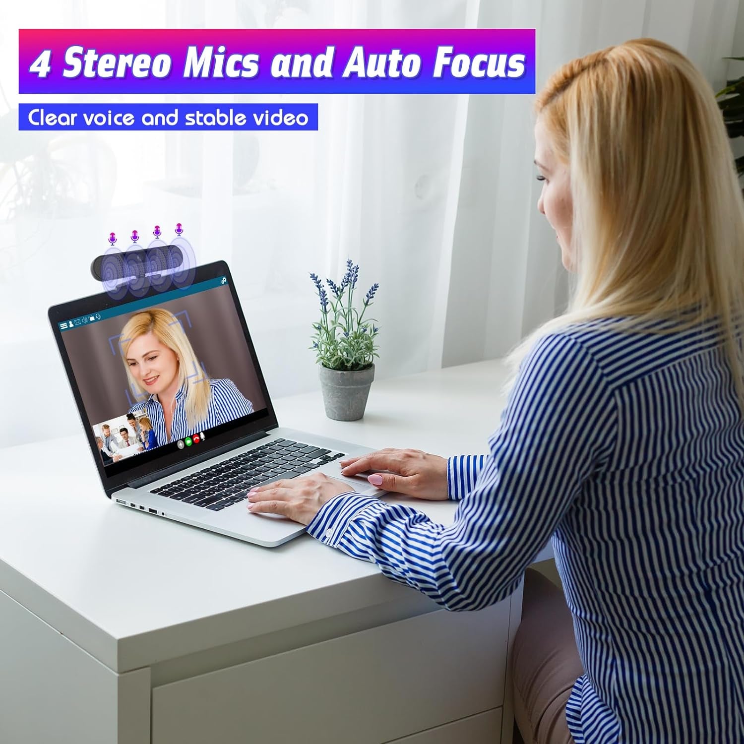 W8GS Webcam 4K, UHD Webcam Pc Con Microfono Treppiede, Autofocus, Protezione Dei Dati, Plug & Play, Campo Visivo 85°, Webcam PC per Mac Desktop Laptop Skype Zoom Streaming