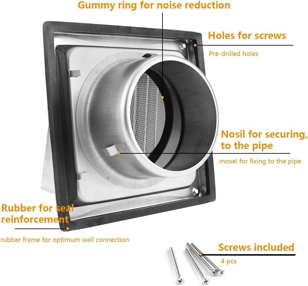 100Mm Griglia Di Ventilazione Rettangolare, Acciaio Inox Griglie Sfiatatoi Rete per Gli Uccellini Griglia Di Aerazione anti Insetti Argento