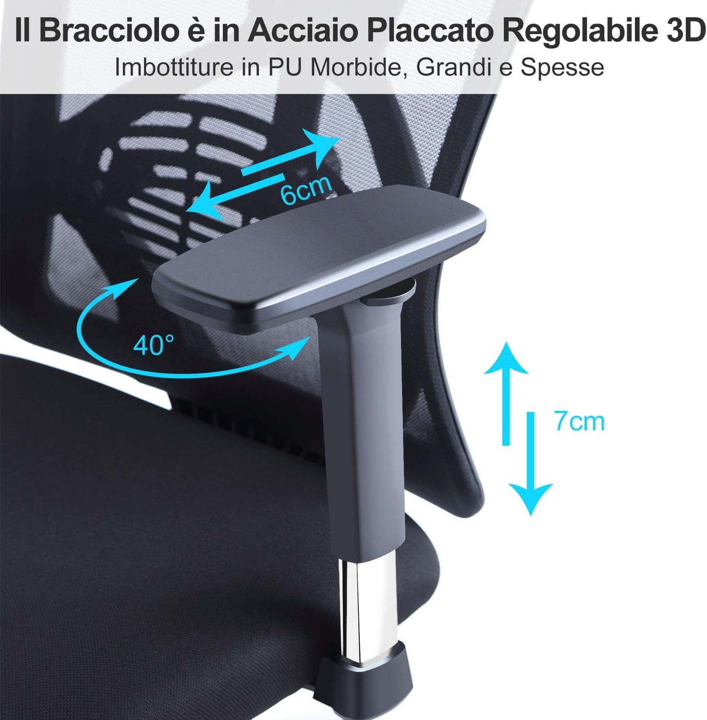 Sedia Da Ufficio Ergonomica - Sedia Da Scrivania Con Schienale Alto Con Supporto Lombare Regolabile, Poggiatesta E Braccioli in Metallo 3D - Sedia per Computer in Rete a Dondolo a 130°