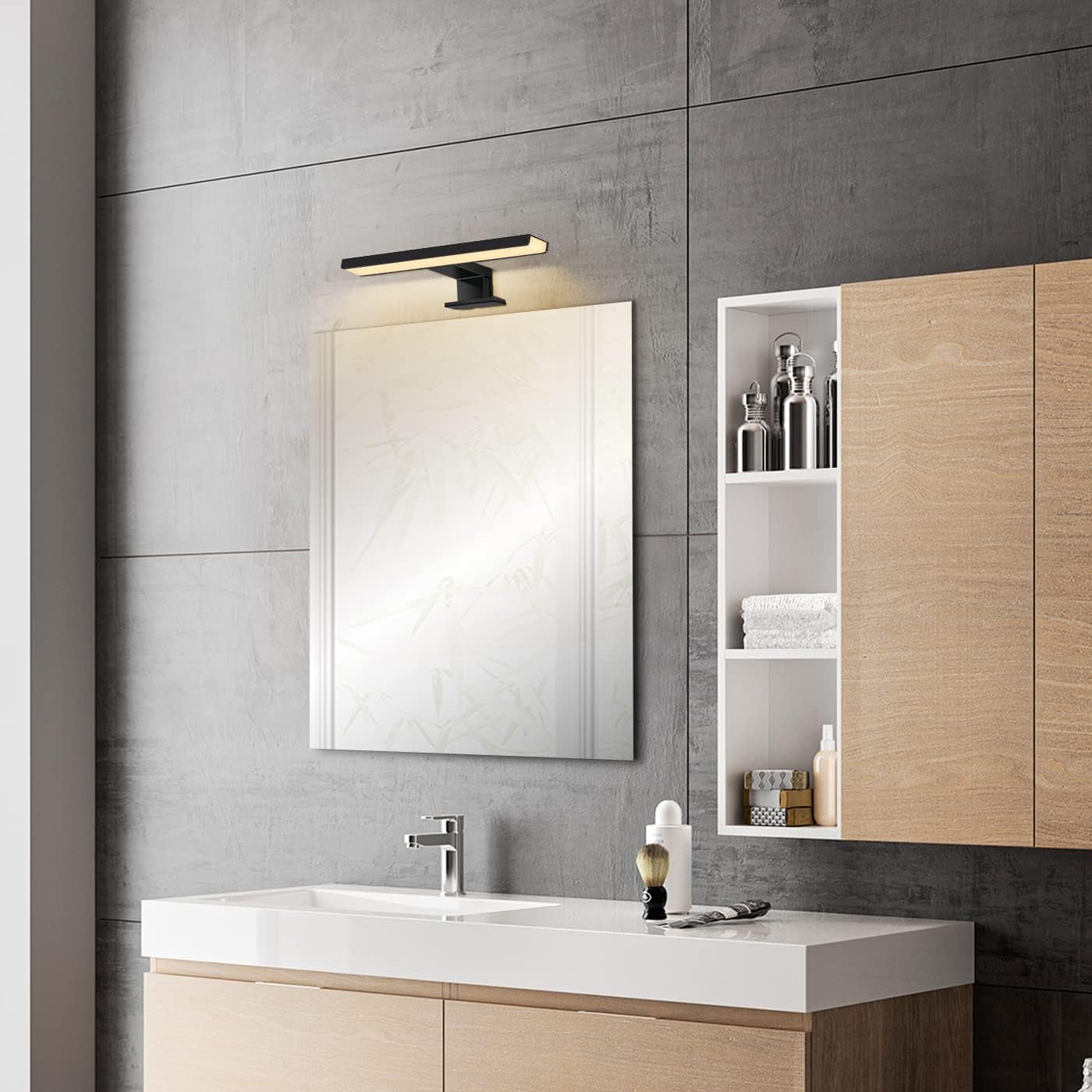 5W Lampada Da Specchio LED per Bagno 3000K Bianco Caldo, 30Cm 400Lm Lampada Da Armadio IP44, Lampada Da Bagno Nera per Spechio Luce per Trucco (300Mm)