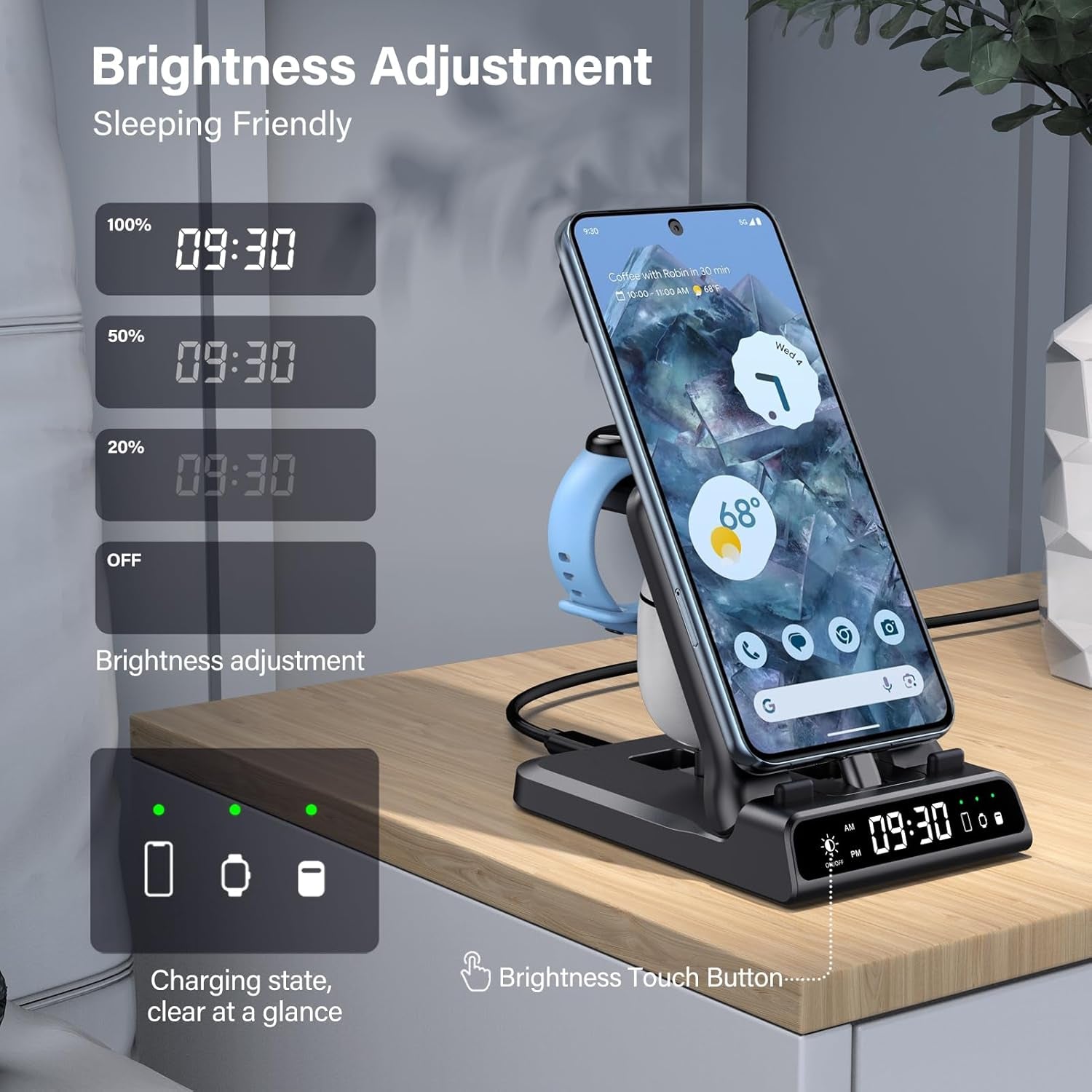 701G2 Stazione Di Ricarica 3 in 1 per Google Watch 3/2, 25W Caricabatterie Rapido per Pixel 9 Pro/9 Pro Xl/9/8A/8/8 Pro/7A/7/7 Pro/6/6 Pro, Pixel Buds Pro/Buds