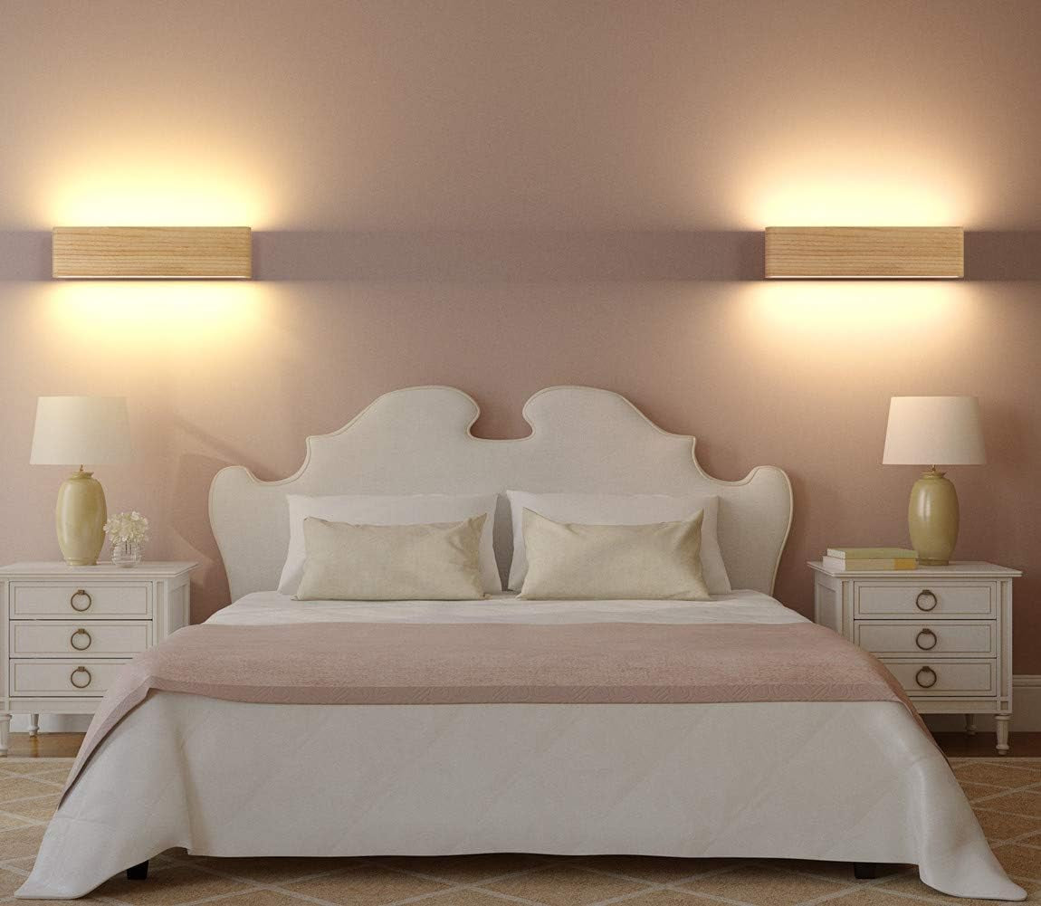 Lampada Da Parete LED Interni Legno Applique Da Parete Su E Giù Lampada a Muro per Soggiorno Camera Da Letto Corridoio Scala Bianco Caldo (32Cm)