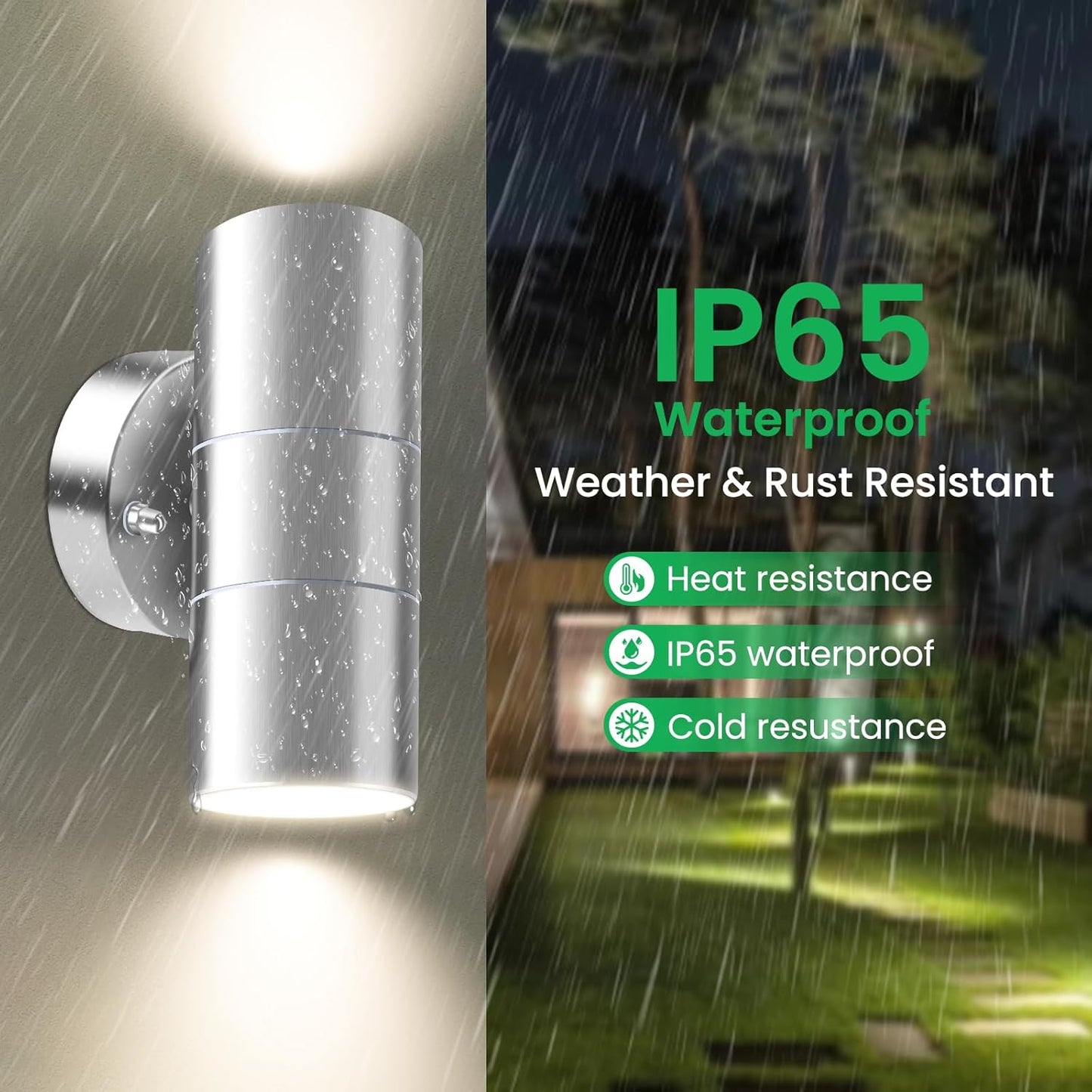 Acciaio Inox LED Lampade Da Parete Applique Da Esterno 8W 750LM up down Applique Da Parete Esterni, Con 2X Lampadine GU10 Variabile 3000K 4000K 6000K, IP65 Impermeabile per Portico Giardino, Argento