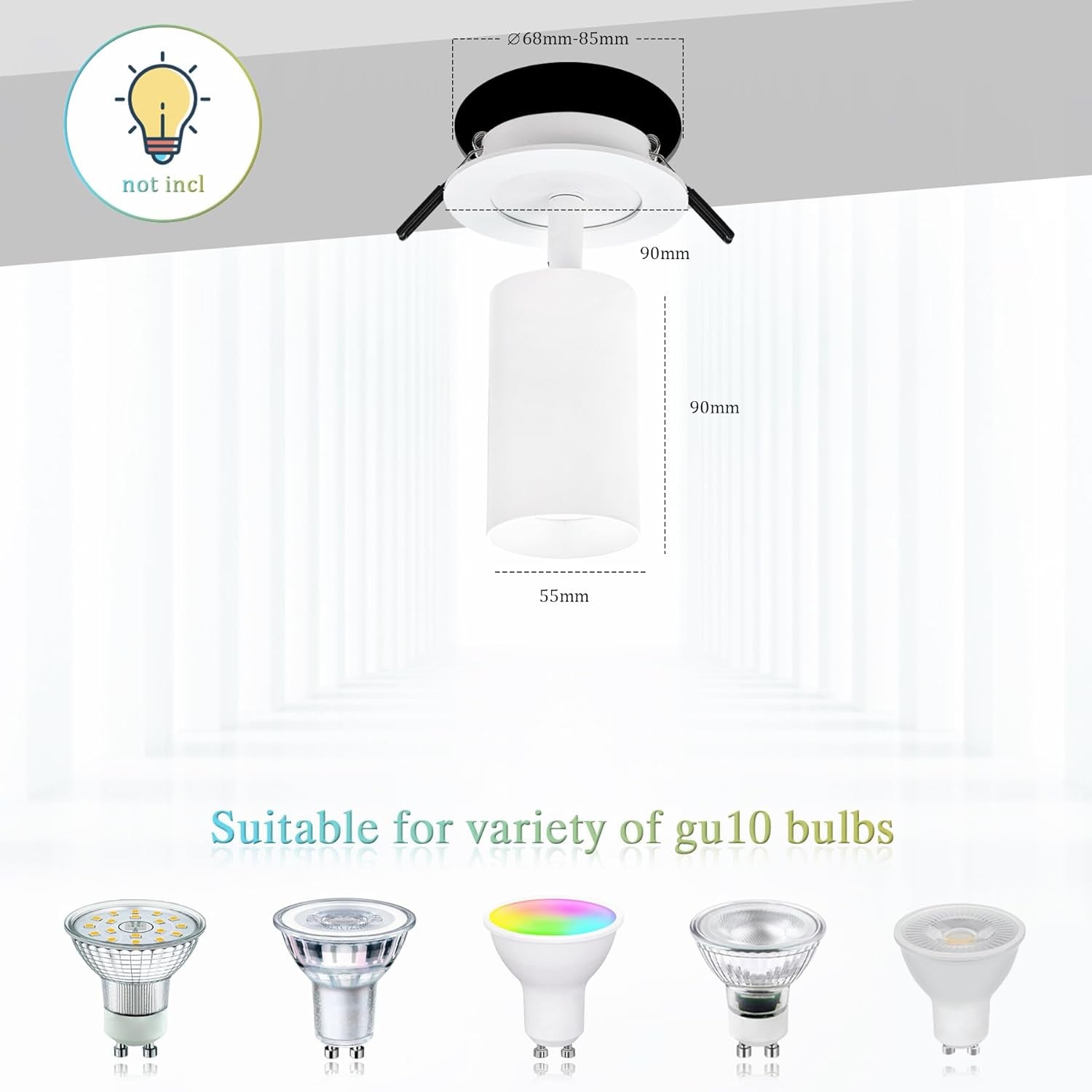 Faretti Da Soffitto Orientabili, GU10 Faretti LED Da Soffitto Bianco, Moderna Plafoniera Lampade Da Soffitto, Faretto LED Incasso per Barra, Cameretta, Cucina, Senza Lampadina, 2 Pezzi