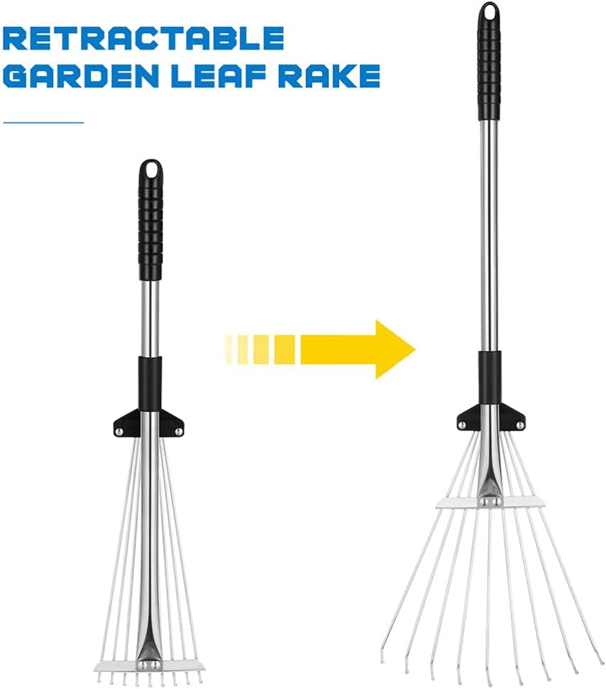 Rastrello Regolabile Pieghevole per Giardino, Rastrello a Foglie, Espansione, Metallo, Rastrello Telescopico, Foglie per La Pulizia, Rastrello Di Malvasi, Erbe, per Giardino, Garage