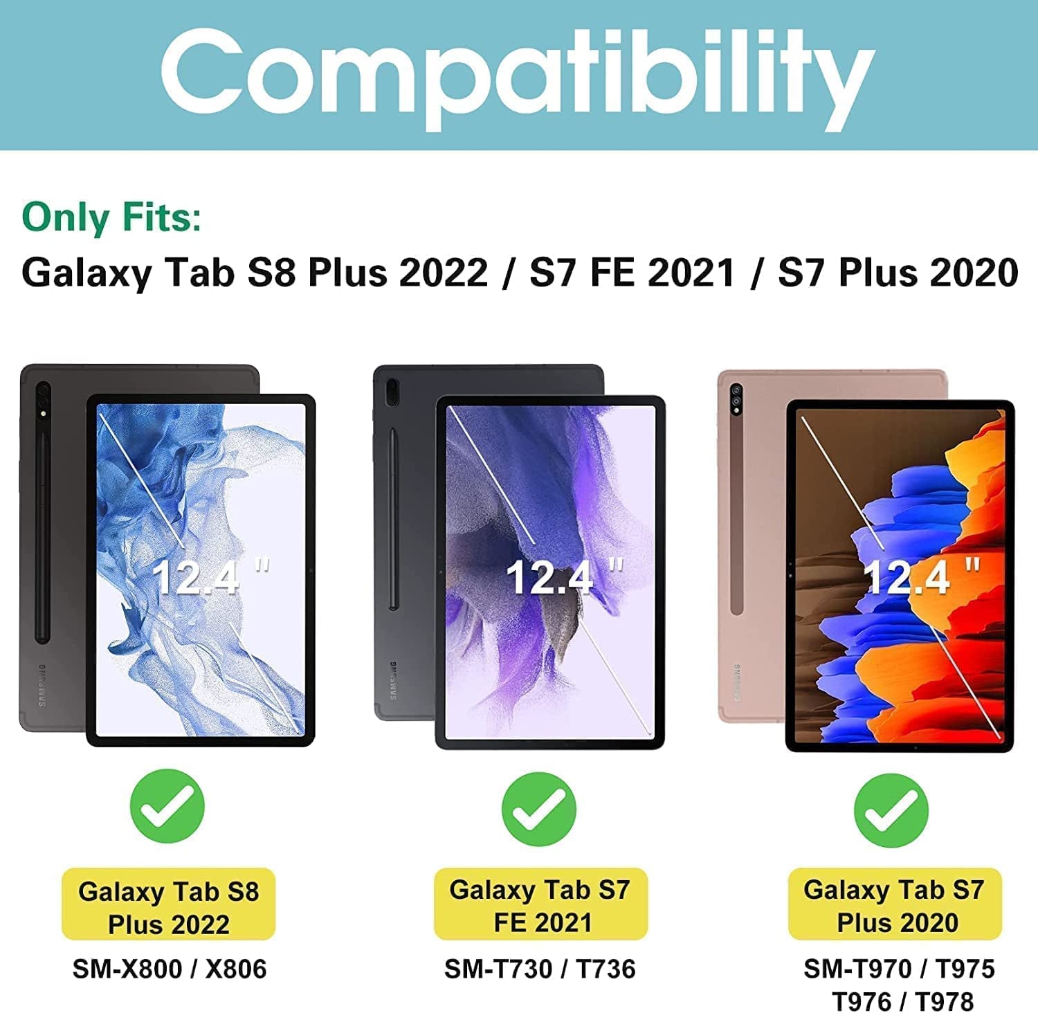 Custodia per 12.4 Pollici Galaxy Tab S8+ plus 2022/S7 FE 2021/S7+ plus 2020 (SM-X800/X806/T730/T736/T733/T738/T970/T975/T976/T978), Smart Cover Leggero, Casetraslucida Smerigliata -Nero