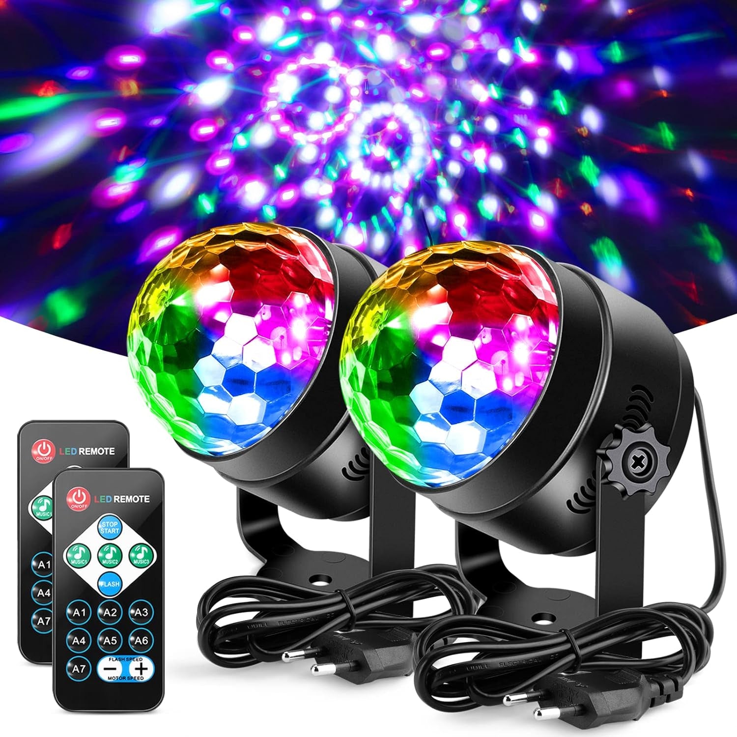 Luci Discoteca,  2PZ 6W 7 Colori 3 Modos LED Luce Discoteca Luci Da Festa Lampada Da Discoteca Luce Palcoscenico Musica Attivata Telecomando per Feste, Bar, Club, Festival, Matrimonio