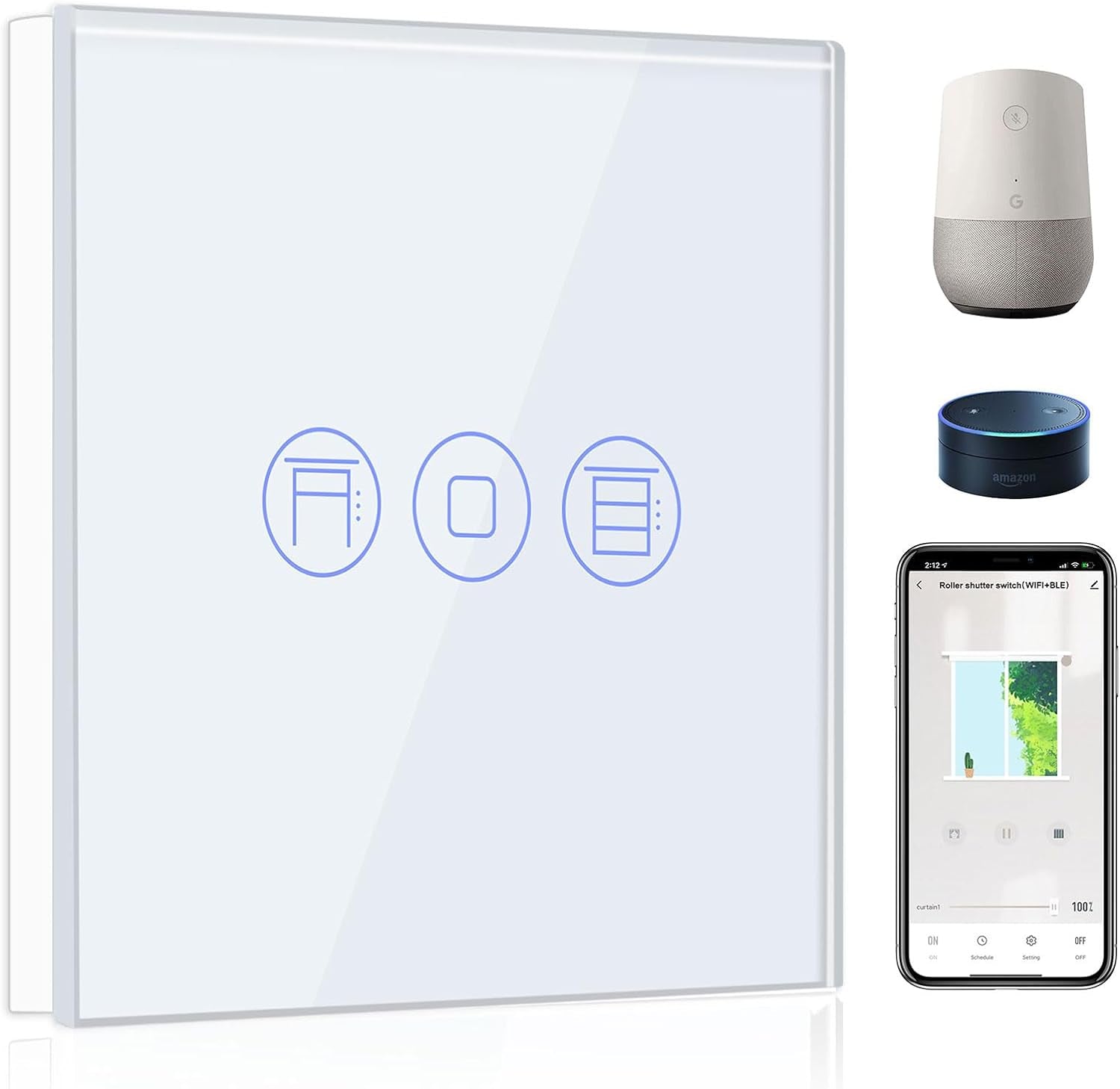 Interruttore Intelligente Wi-Fi per Tapparelle, Telecomando E Funzione Timer Con Smart Life/Tuya APP, Funziona Con Alexa Echo E Google Home, Interruttore per Tapparelle Wifi Con Pannello Touch
