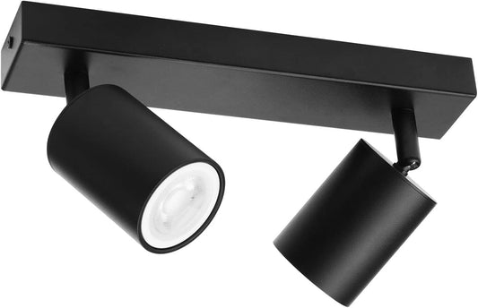 Faretti Da Soffitto Orientabili Nero, Con 2 Attacco GU10, Plafoniera 2 Luci Interno, Lampada Soffitto per Cucina, Soggiorno, Camera Da Letto, Max 50W X 2, Lampadina Non Inclusa