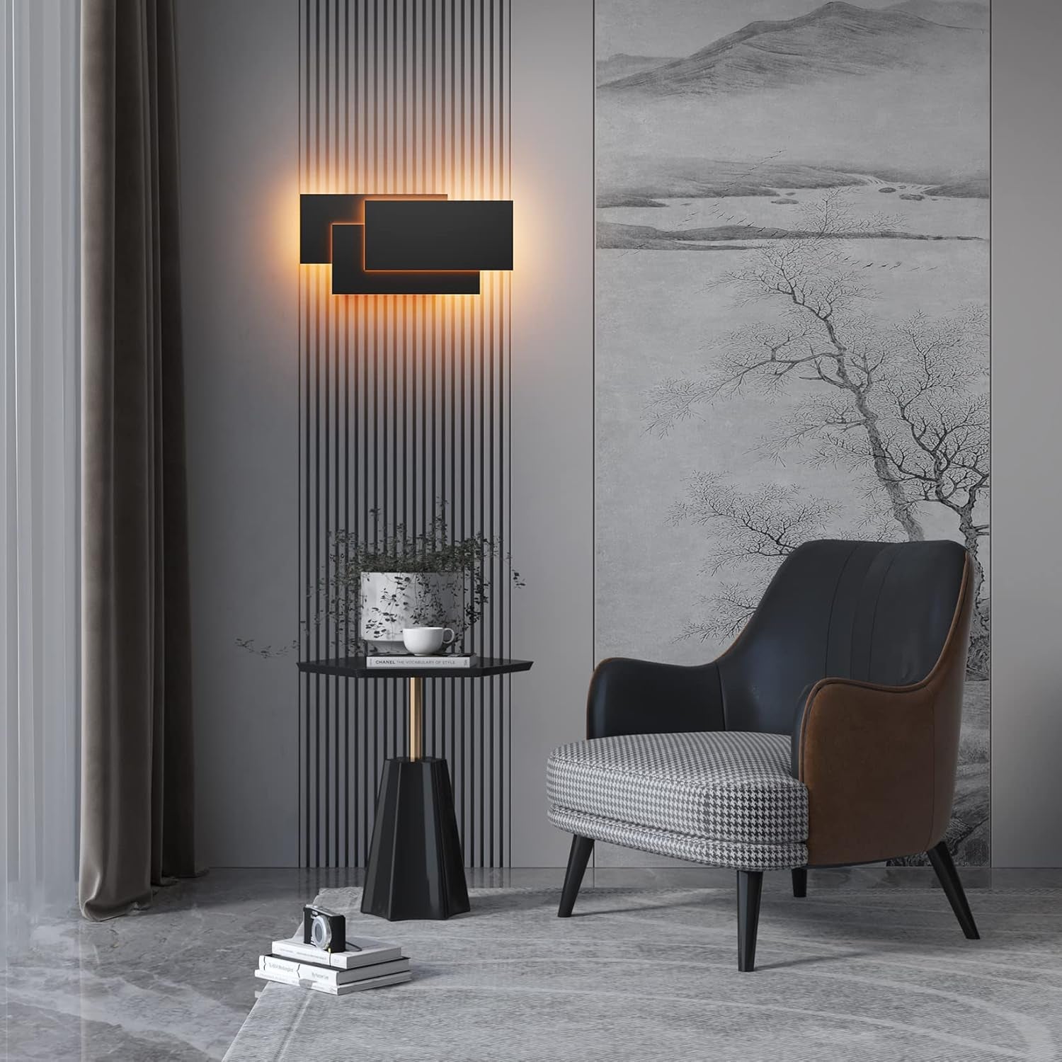 24W Lampada Da Parete Applique Da Parete Interni Moderno LED Bianco Caldo 3000K Lampada Da Muro per Soggiorno, Camera Da Letto, Corridoio, Scale (Nero)