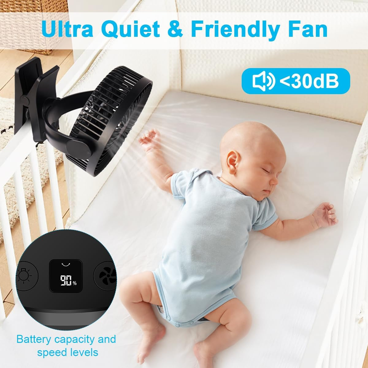 Ventilatore Da Tavolo USB, 12000Mah Ventilatore Da Campeggio Ricaricabile, Ventilatore Con Clip Silenzioso Con 5 Velocità, Portatile Ventola Con Telecomando per Ufficio Campeggio Tenda Passeggino