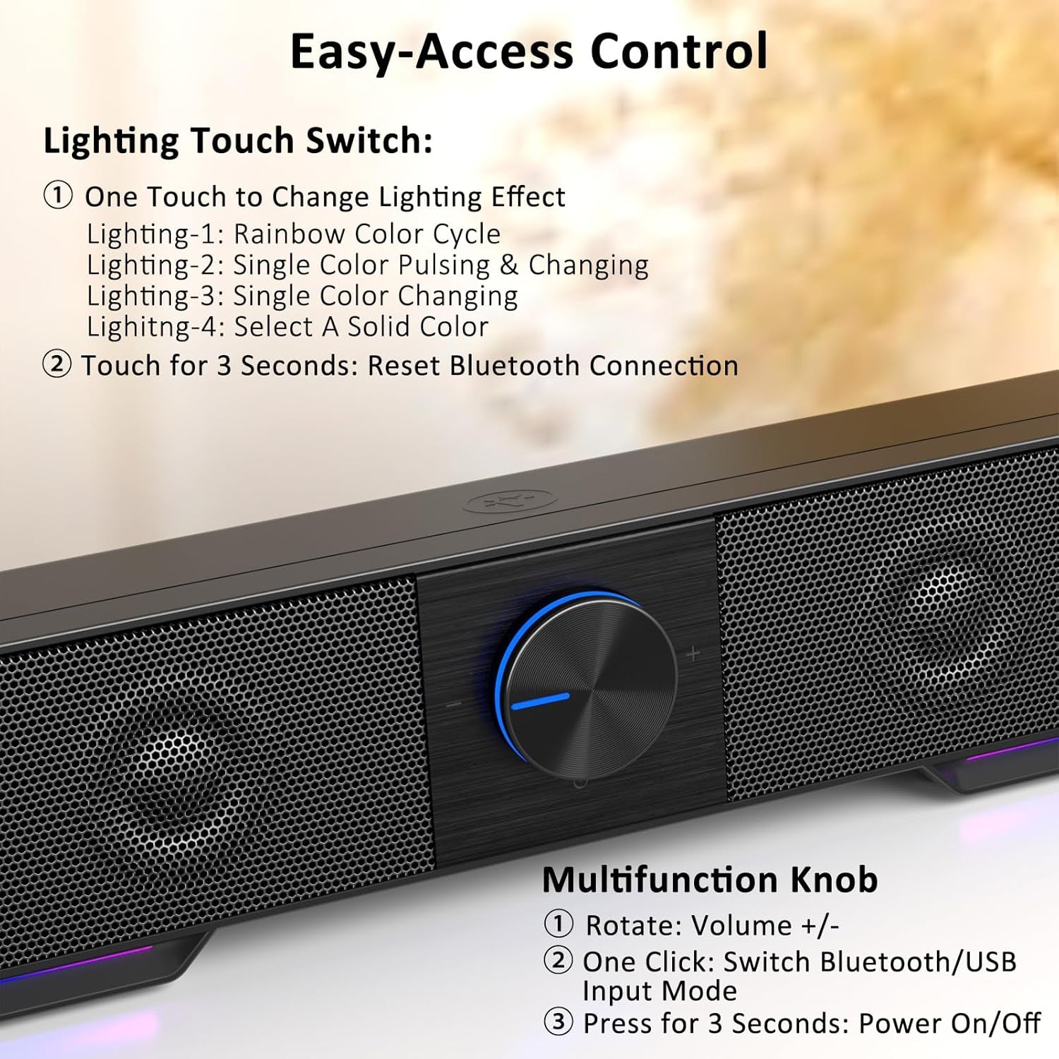 A40 Altoparlanti Pc,Altoparlante per Computer 2.0 Alimentazione USB Casse PC Stereo Sound Altoparlante Bluetooth per Giochi per Pc,Computer,Desktop(No Jack Da 3,5 Mm)