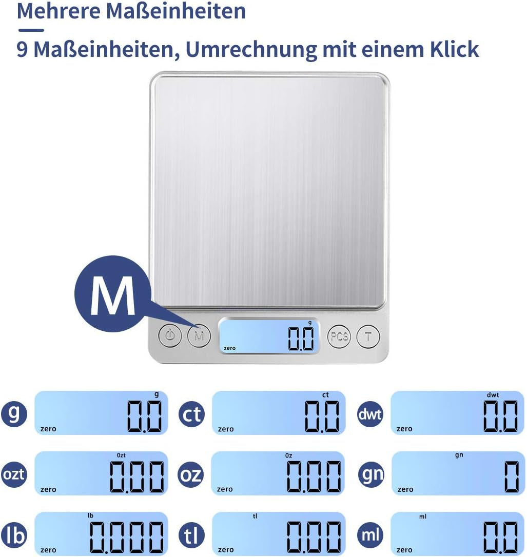 Bilancia Digitale Da Cucina Con USB, 3 Kg/0,1 G, Ad Alta Precisione, per Ingredienti Di Cottura, Gioielli, Francobolli E Caffè in Acciaio Inox