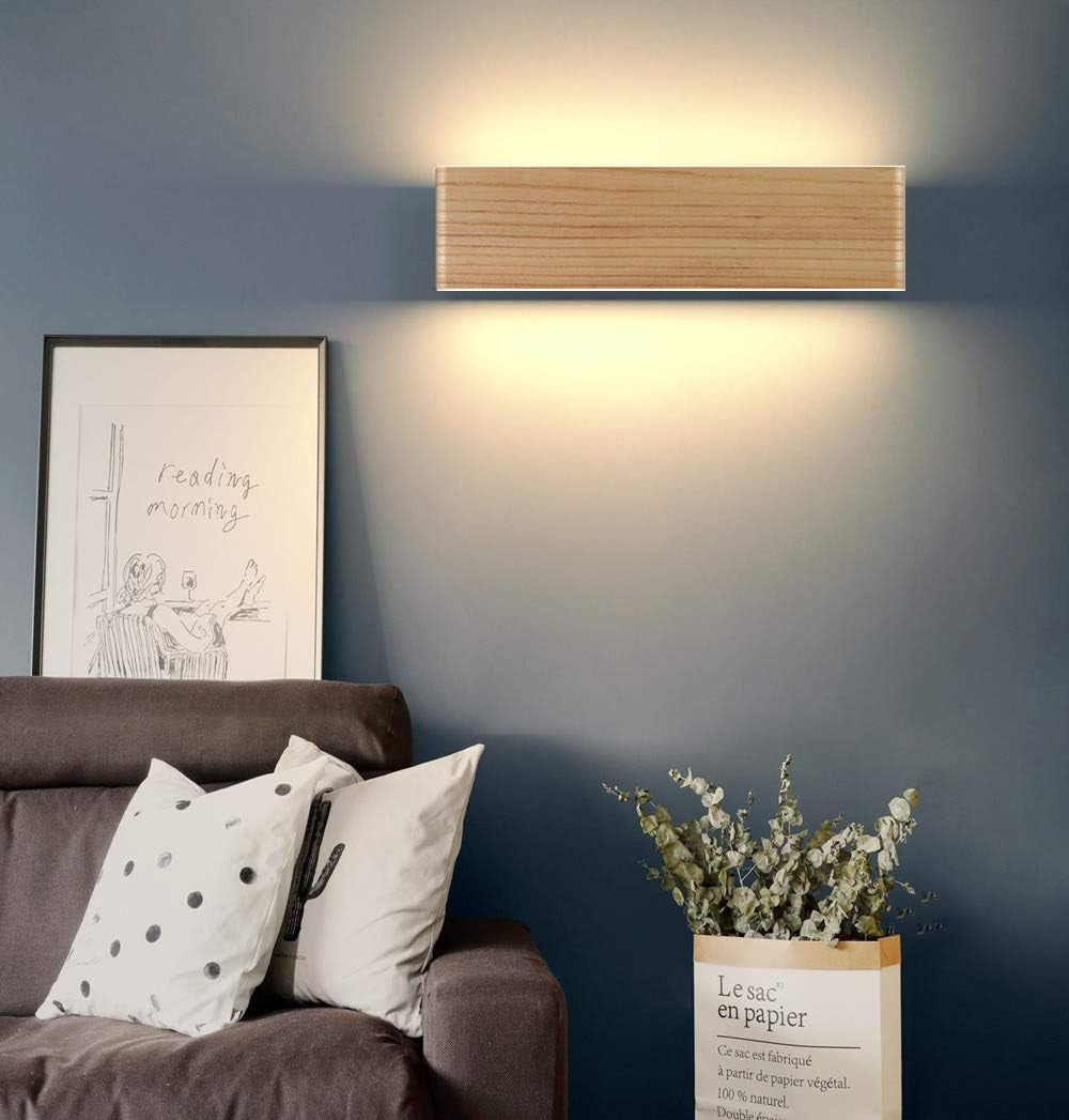 Lampada Da Parete LED Interni Legno Applique Da Parete Su E Giù Lampada a Muro per Soggiorno Camera Da Letto Corridoio Scala Bianco Caldo (32Cm)