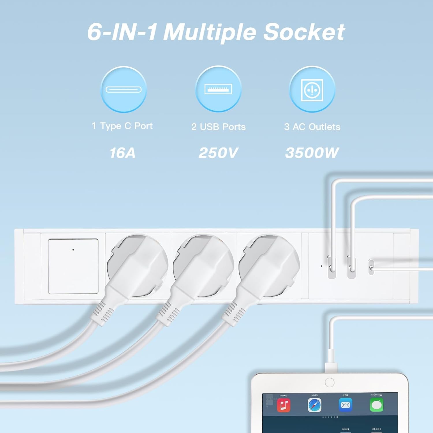 Presa Da Tavolo Con Porta USB C, Ciabatta Da Scrivania Con Morsetto Da Tavolo, Presa Multipla Con Interruttore, Presa USB a 3 Prese, Presa Di Distribuzione, Presa 1,8 M, Cavo Di Prolunga Bianco