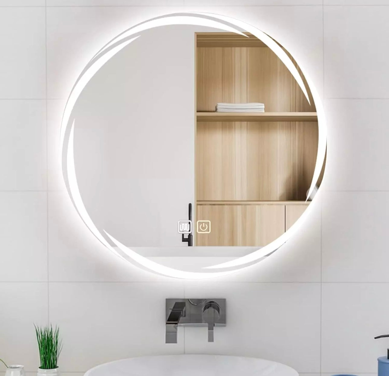 Specchio Da Bagno Rotondo Da 700 Mm Con Motivi Specchio Da Parete Con Luce a LED, Specchio Cosmetico Illuminato Più Elegante, Luce LED Dimmerabile a 3 Colori, IP44 (Caleidoscopio)