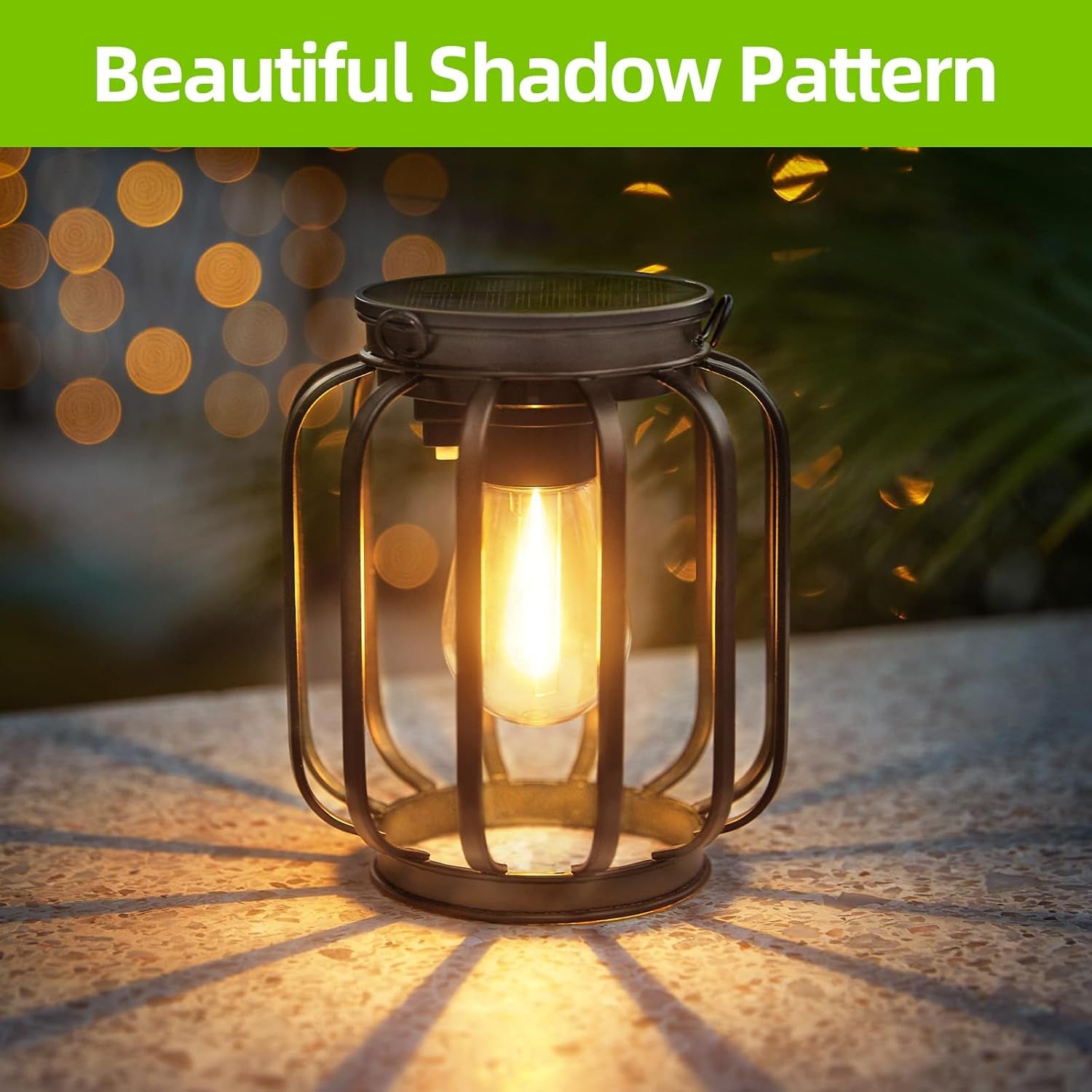 Lanterne Solari Da Esterno, 2 Pezzi Metallo Lampada Solare Da Giardino Con Lampadina LED, IP65 Impermeabile Metallo Lampade Solari per Esterni per Terrazza Prato Balcone Decorazione