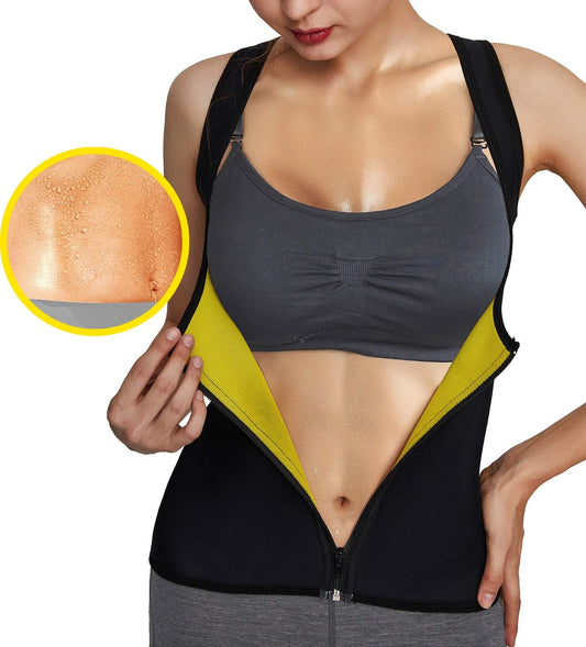 Sauna Gilet Donna Sudore Sportivo Fitness Canotta Gilet Dimagrante Donna Neoprene Formazione Canotta Compressione Con Cerniera Snellente Body Shaper 2XL