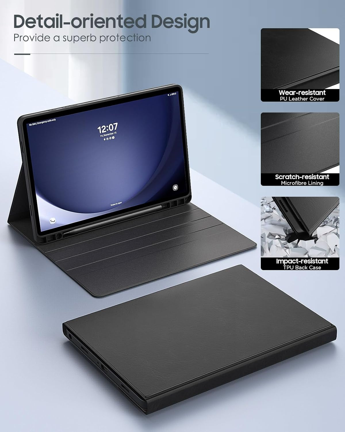 Custodia Con Tastiera per Galaxy Tab A9 Plus/ A9+, Cover Con Tastiera per Samsung Galaxy Tab A9 Plus/ A9+ 11" 2023 Con Supporto per S Pen Holder E Touchpad, Tastiera Bluetooth Rimovibile, Nero