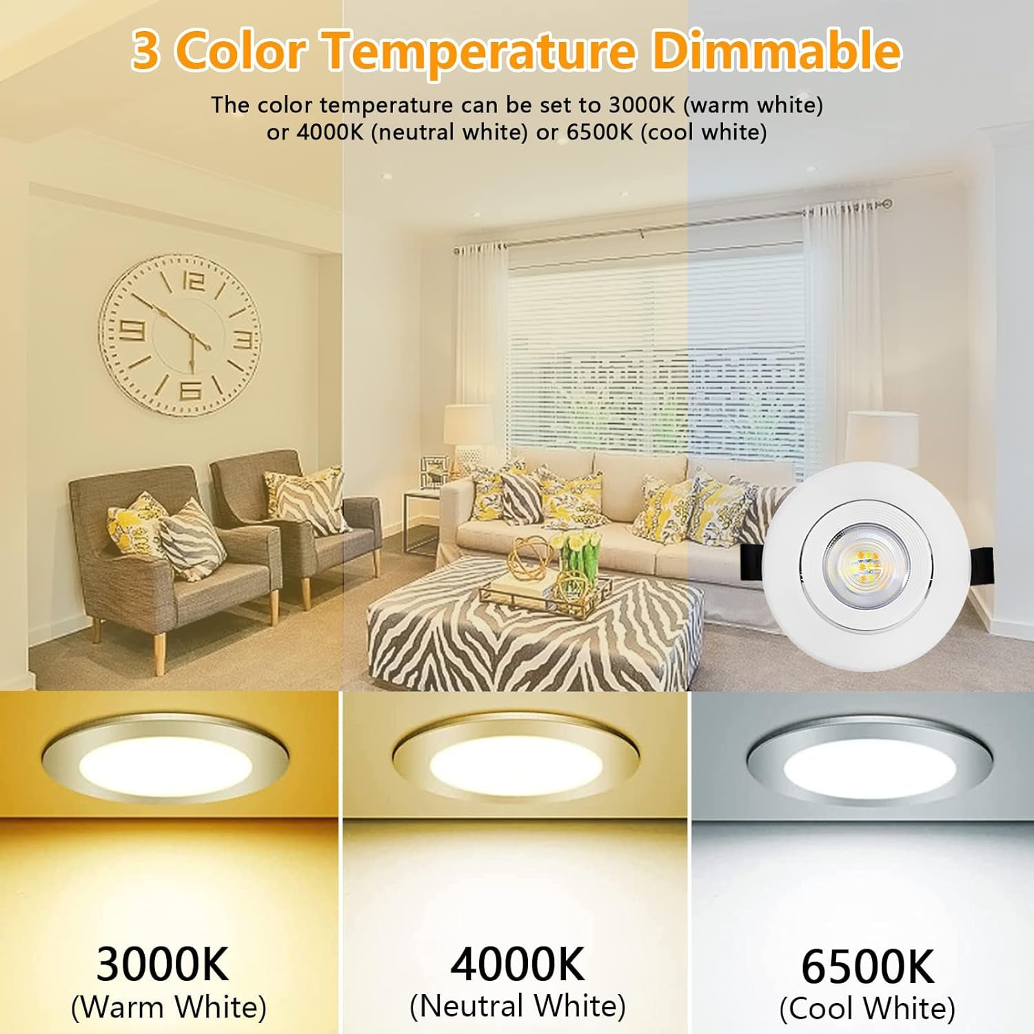 Faretti LED Da Incasso per Cartongesso,7W Dimmerabili 230V IP44 Luci Da Incasso, Faretto Led Incasso Dimmerabili 3000K 4000K 6500K,Orientabili a 45° Spot Led Incasso Para Bagno,Baño,Cocina, Set Da 6