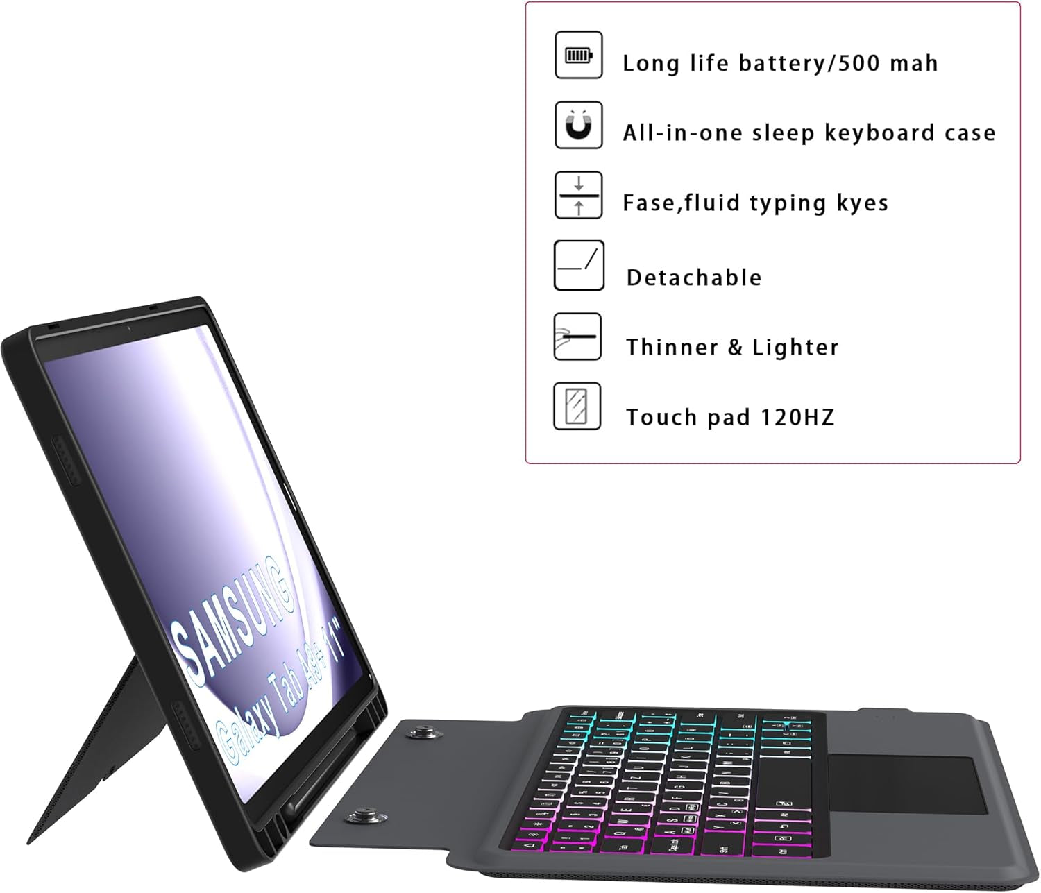 Custodia per Galaxy Tab A9+/A9 plus Da 11", Con Tastiera QWERTZ: Illuminazione a 3 Zone, Tastiera Con Trackpad, Tastiera Con Supporto per Samsung Galaxy Tab A9+ 2023 (SM-X210/X215/X216B)