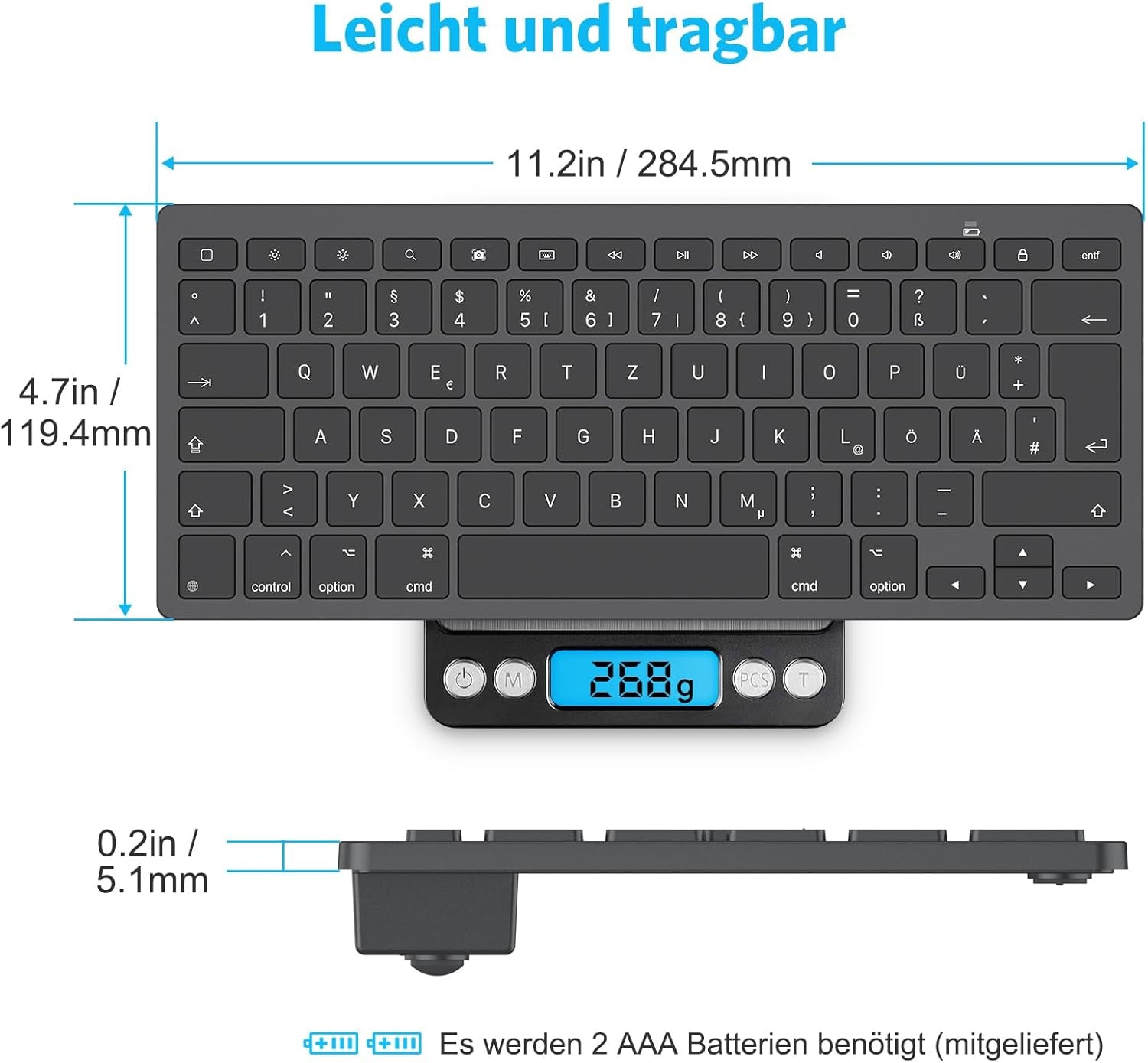 Tastiera Bluetooth Tedesca per Tablet, Tastiera QWERTZ Ultra Sottile, Compatibile Con Tablet, Connessione Stabile, Nero