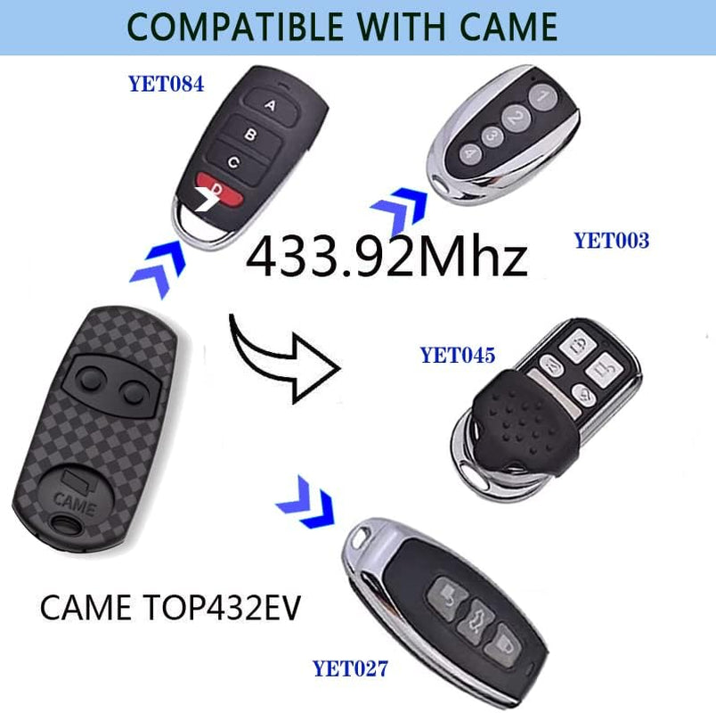 Telecomando Came Top 432EV, 2 Telecomandi Portatili 433, Compatibili Con Telecomando per Porta E Garage Top432Ev/432/432Ee/432A/432M/432S T432/CAME 432,433.92Mhz