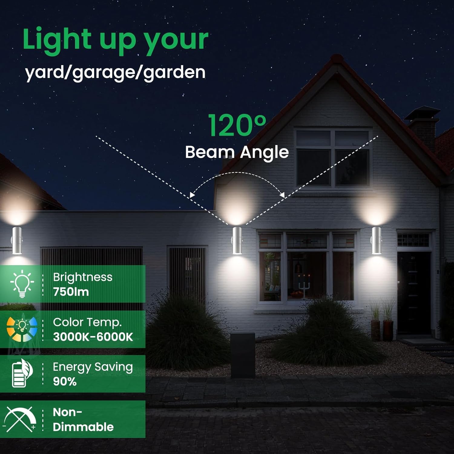 Acciaio Inox LED Lampade Da Parete Applique Da Esterno 8W 750LM up down Applique Da Parete Esterni, Con 2X Lampadine GU10 Variabile 3000K 4000K 6000K, IP65 Impermeabile per Portico Giardino, Argento