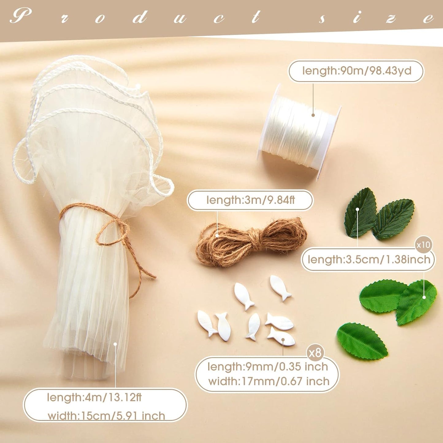 Set Di Gonne Di Candele per Comunione DIY per Fare 5-8 Tulle per Candele Con Foglie Di Eucalipto Pesce Protezione Antigoccia per Candela per Comunione Battesimo, Bianco