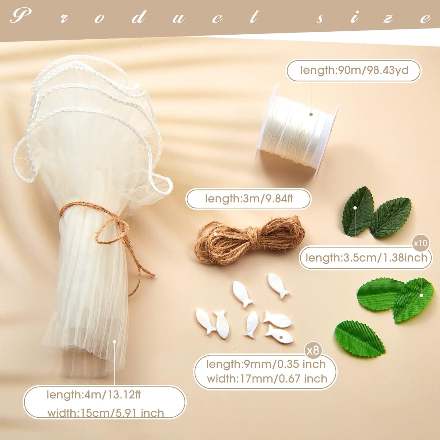 Set Di Gonne Di Candele per Comunione DIY per Fare 5-8 Tulle per Candele Con Foglie Di Eucalipto Pesce Protezione Antigoccia per Candela per Comunione Battesimo, Bianco