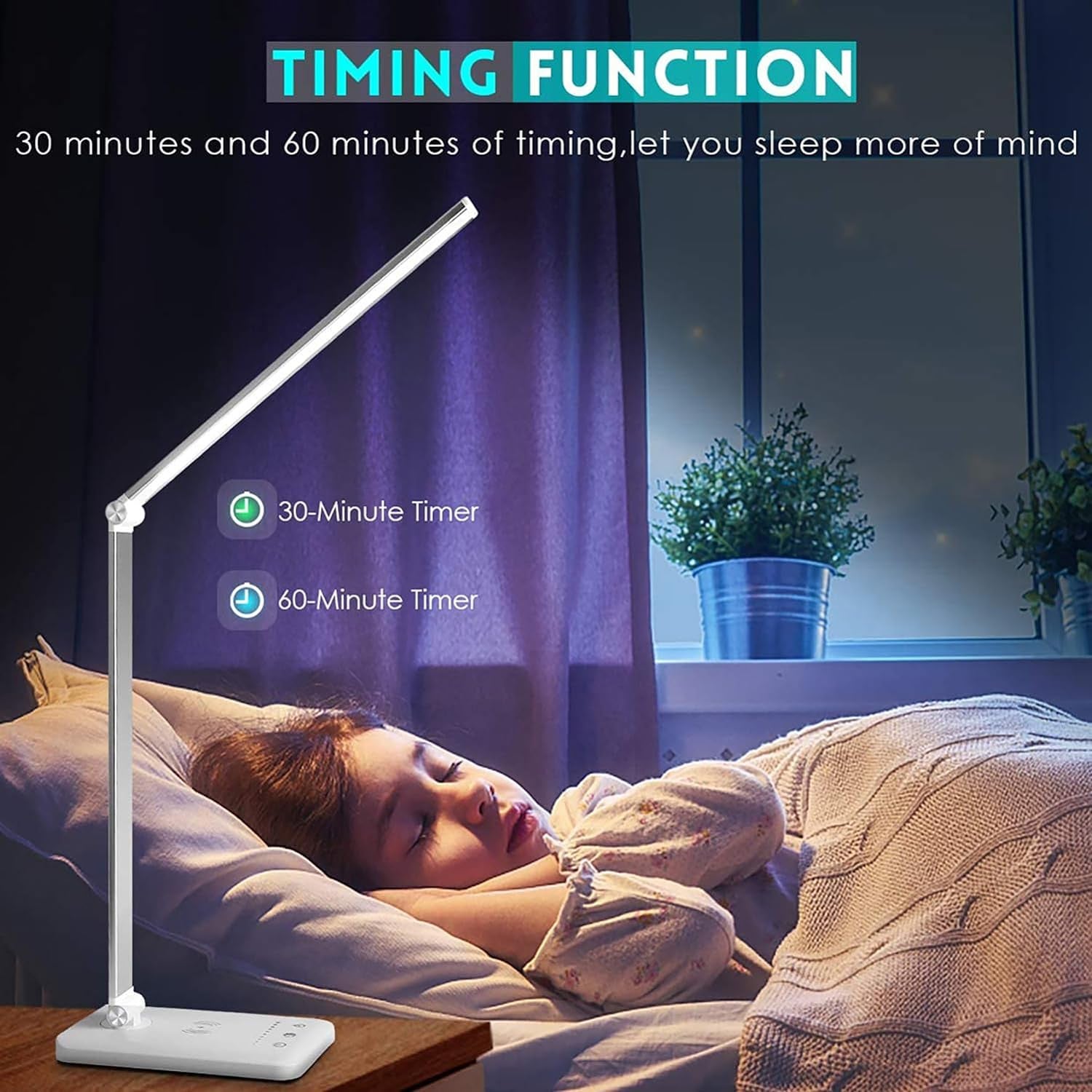 Lampada Scrivania LED, Lampada Da Tavolo, Caricatore Wireless 10W, Ricarica USB 5V/2A, 10 Luminosità X 5 Temperature Di Colore, Protezione Degli Occhi, Dimmerabile per Lettura, Studio, Ufficio