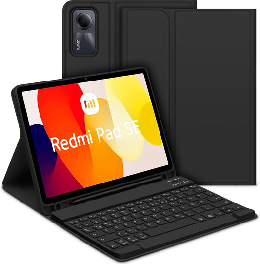 per Xiaomi Redmi Pad SE 11" 2023 Custodia Con Tastiera, Tastiera Rimovibile Con Layout QWERTZ Con Custodia per Xiaomi Redmi Pad SE 2023 11 Pollici, Nero