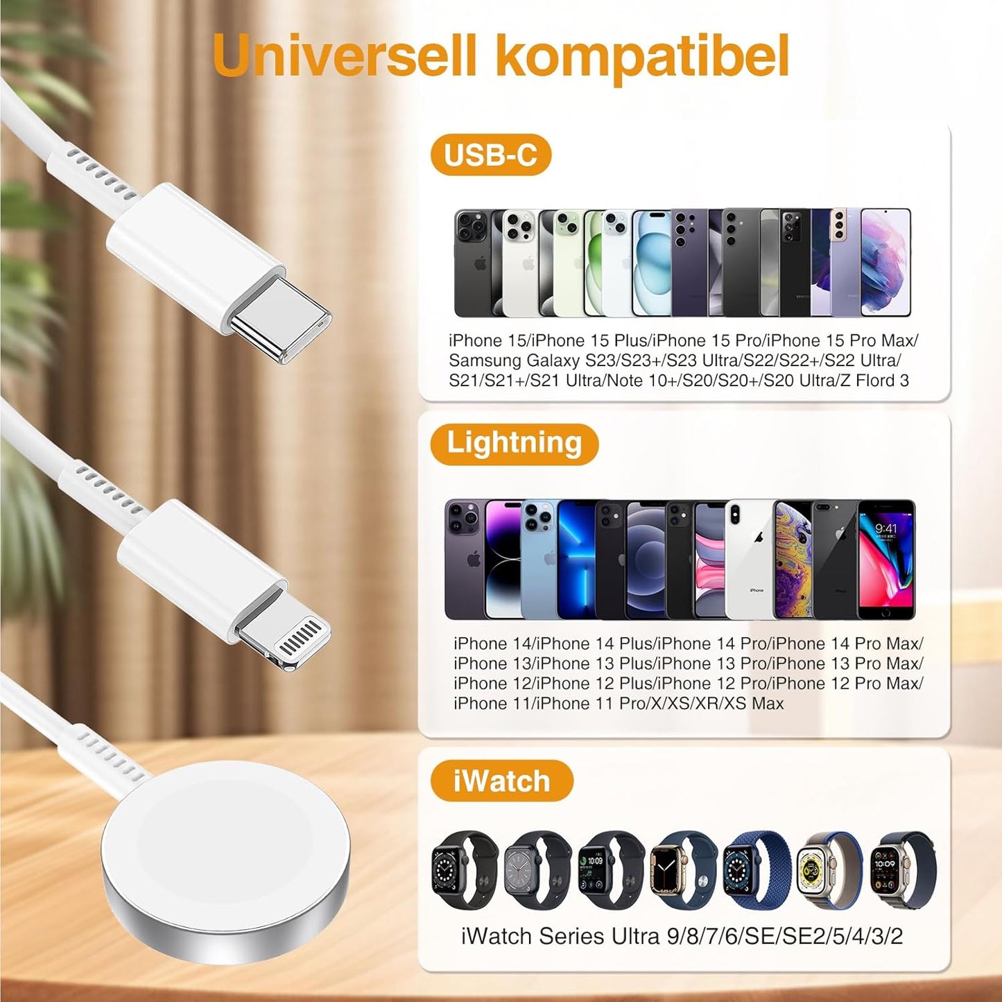 Cavo Di Ricarica 3 in 1 per Apple Watch E Iphone, Caricatore USB C Iphone E Cavo 2 M, Tipo C Charger Adapter Spina Originale per Iphone 15 Pro Max/14 Plus/13/12/11/X,Iwatch Series