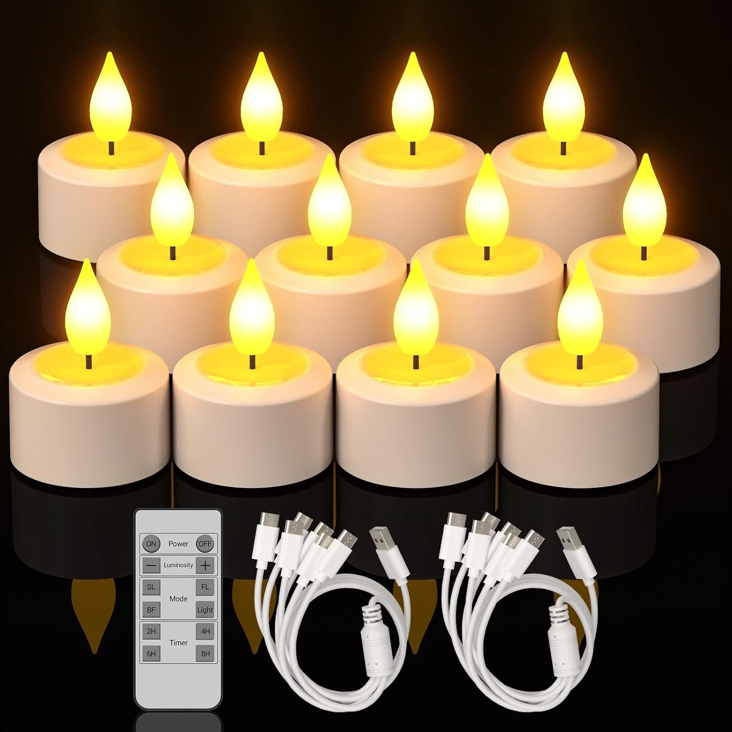 AONELAS  Rechargeable Flameless Candles with Remote,12 Packs Battery Operated Fake LED Tea Lights Candles Flickering Gift Set for Birthday Halloween Christmas Table Party Decorations Home Indoor