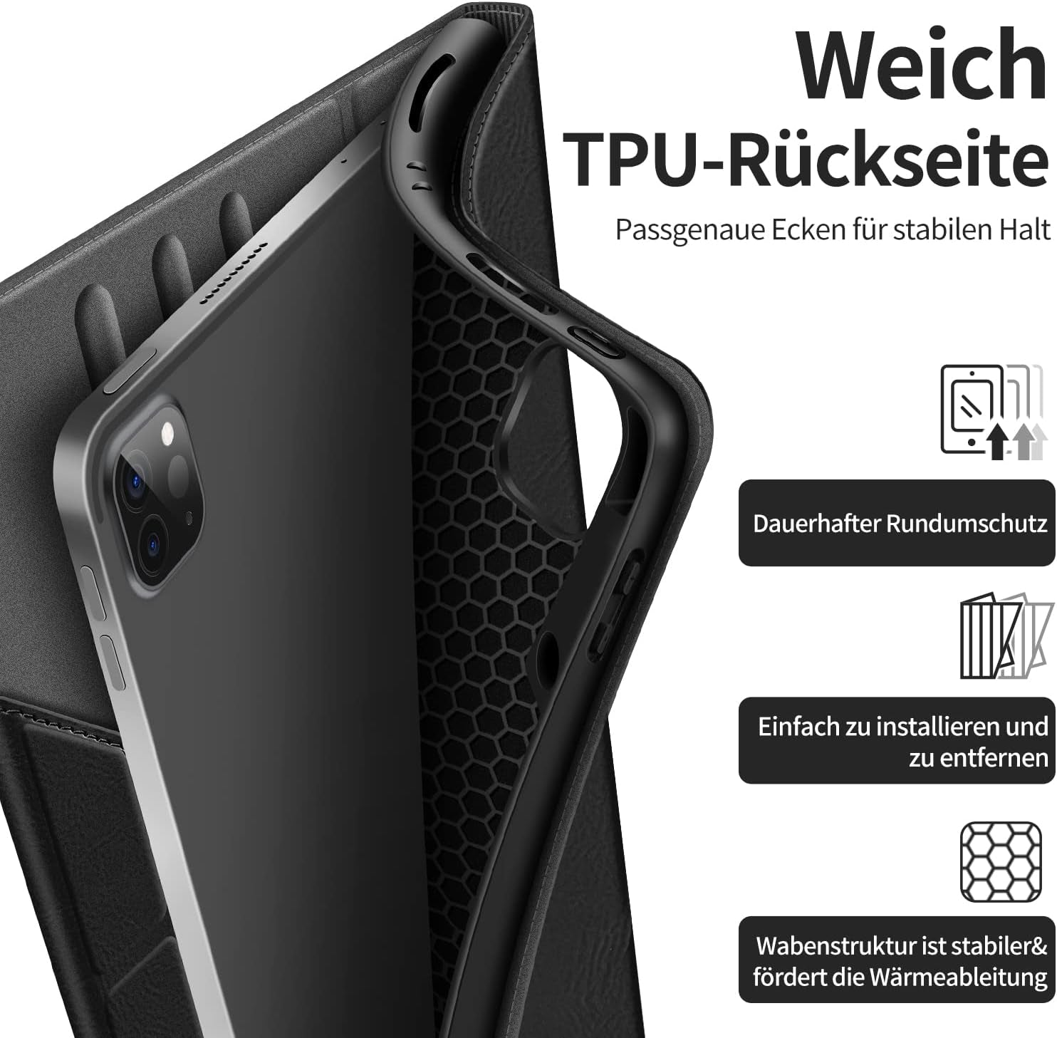 HOLIMET Custodia per Ipad Pro 12.9 2022 6 Generazione, 2022/2021/2020/2018 (6A/5A/4A/3A Gen) Ultra Smart Cover Con Pencil Holder per Pencil 2, Auto Svegliati/Sonno Case per Ipad Pro 12.9 Pollici, Nero