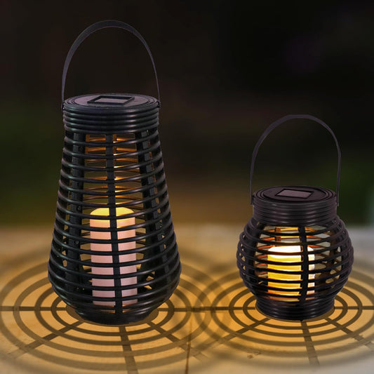 Lampade Solari per Giardini Esterni, Lanterne Solari Impermeabili, Luci Da Giardino Esterne in Rattan, Bianco Caldo, Set Di 2 per Cortile, Stanza, Decorazione Di Festival Di Feste