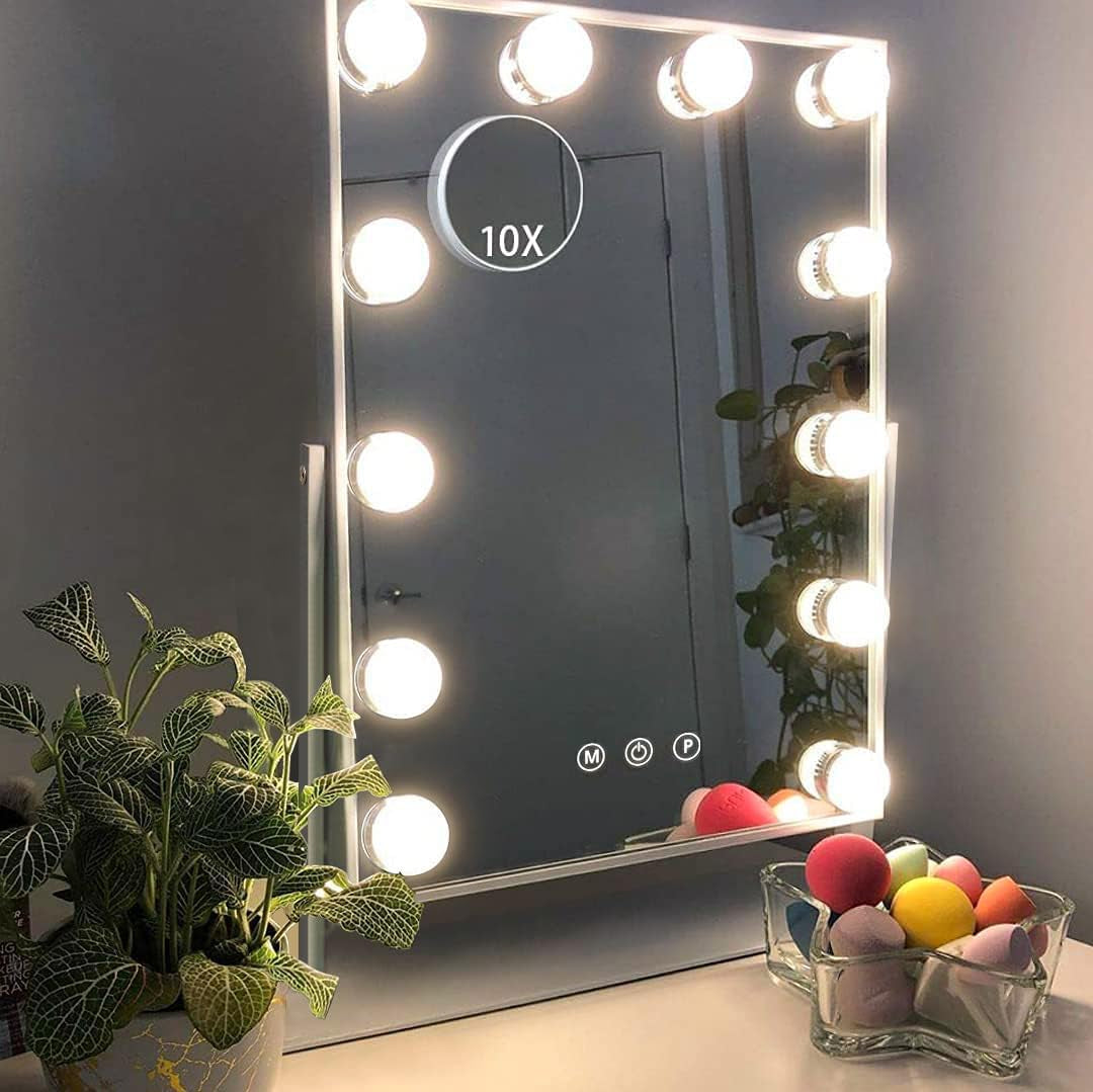 Specchio Da Trucco Con Luci Luce Hollywood Specchio Con a 3 Colori E 12 Lampadine a LED Dimmerabili Specchio Hollywood Da Tavolo Touch Screen Regolabile a 360 Gradi