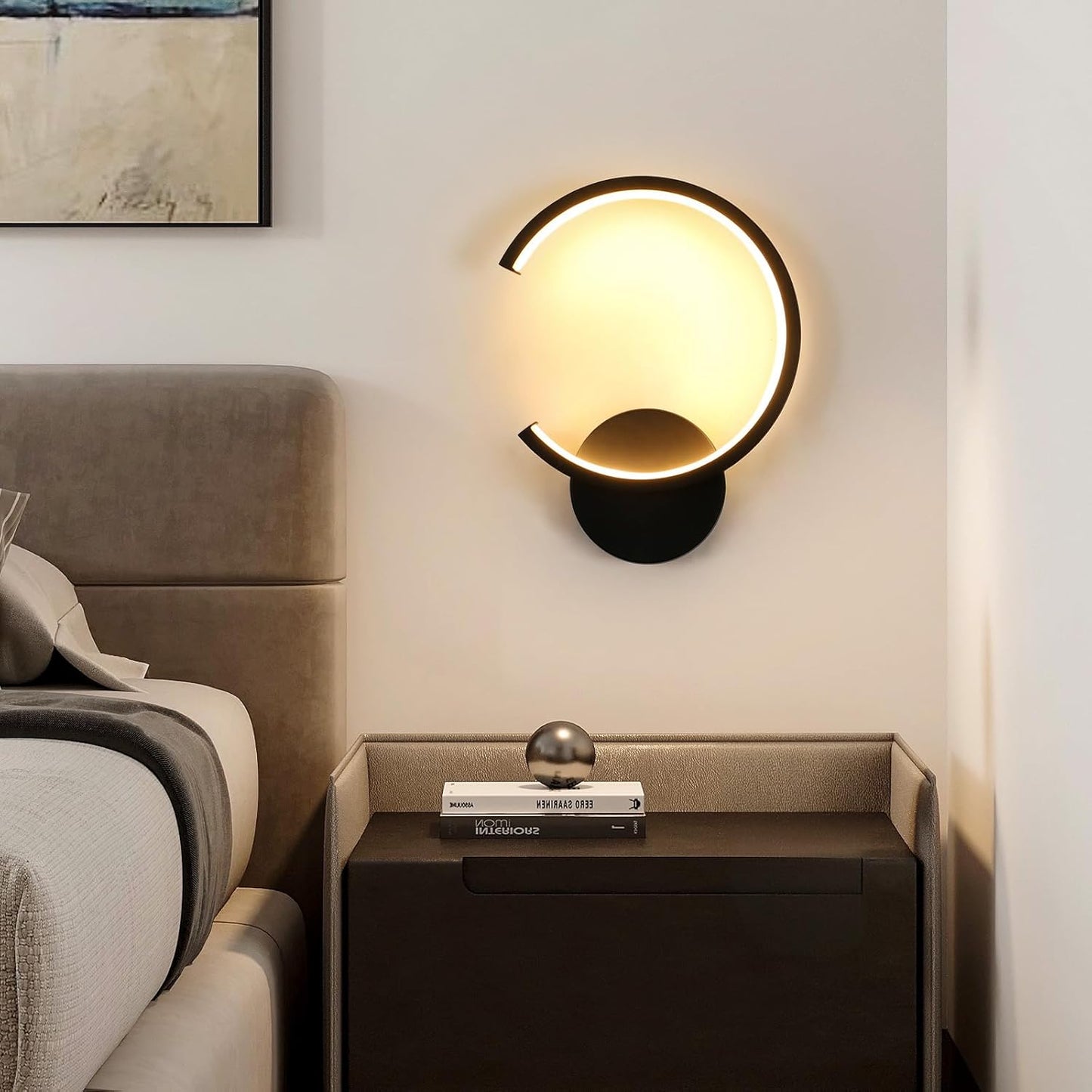 Applique LED Da Parete Moderno, 10W Rotonda Lampada Da Parete Interno, 3000K Bianco Caldo Lampada a Muro per Camera Da Letto, Soggiorno, Corridoio, Scala, Nero