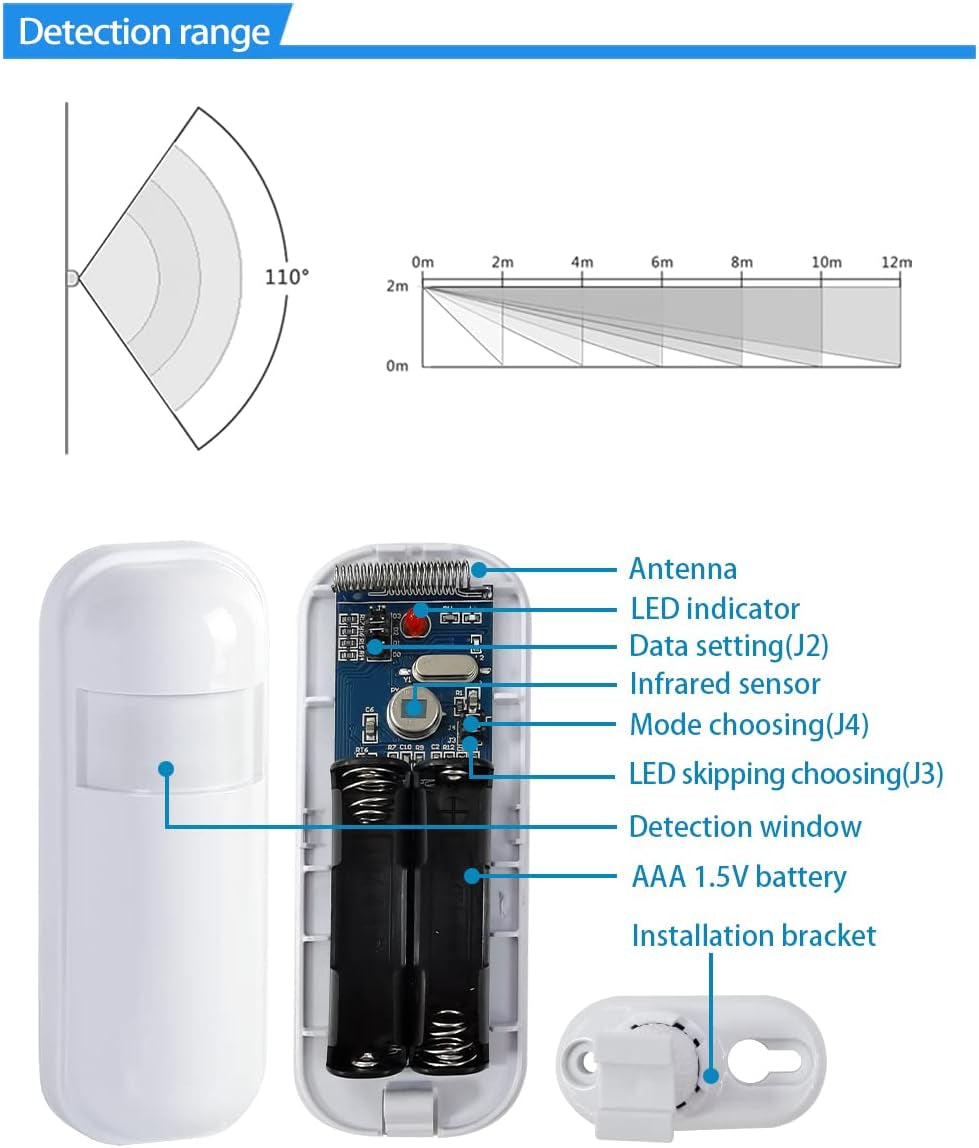 Sensore Di Movimeto Wireless 433Mhz per  Allarme Casa Senza Fili