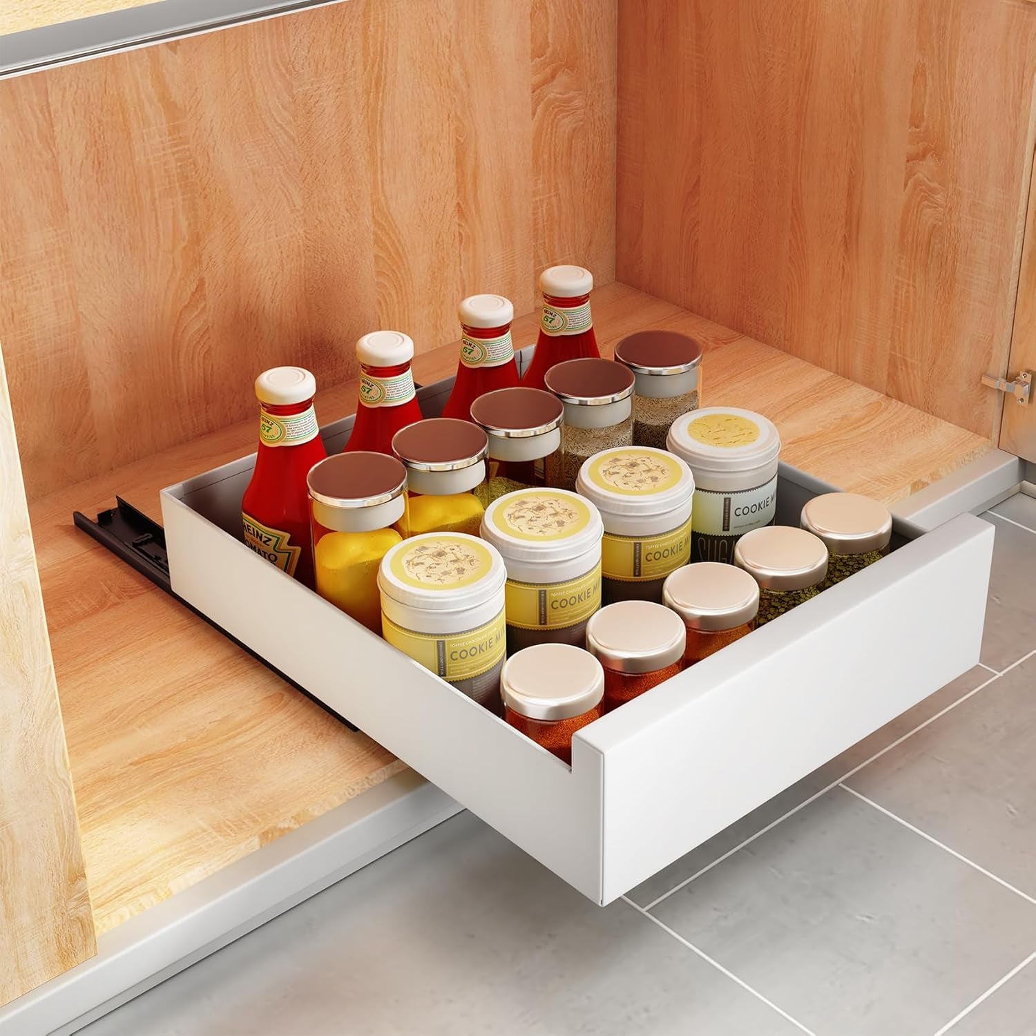 Cassetto Telescopico, Ripiani per Cassetti Estraibili per Armadio Da Cucina, Cassetto Scorrevole Estensibile Estraibile, Senza Bisogno Di Trapano E Chiodi (Bianco, 30 CM L X 43 CM P X 9 CM A)
