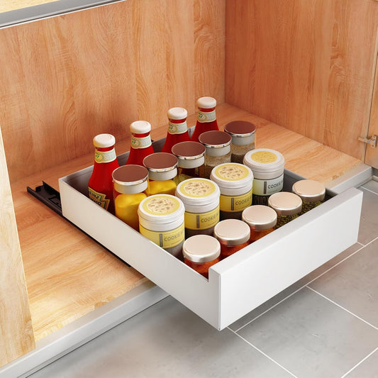 Cassetto Telescopico, Ripiani per Cassetti Estraibili per Armadio Da Cucina, Cassetto Scorrevole Estensibile Estraibile, Senza Bisogno Di Trapano E Chiodi (Bianco, 30 CM L X 43 CM P X 9 CM A)