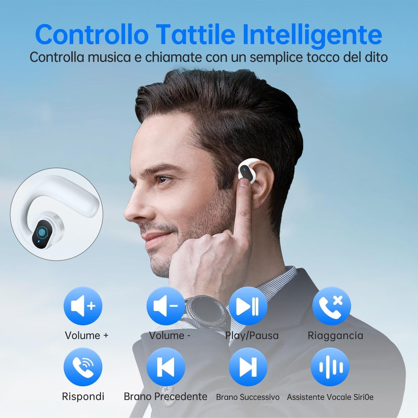 Cuffie Bluetooth 5.3 Orecchio Aperto, Auricolari Senza Fili 50 Ore Di Riproduzione, Cuffie Open Ear Wireless Con 2 Microfoni ENC, Auricolari Sportivi per Allenamenti