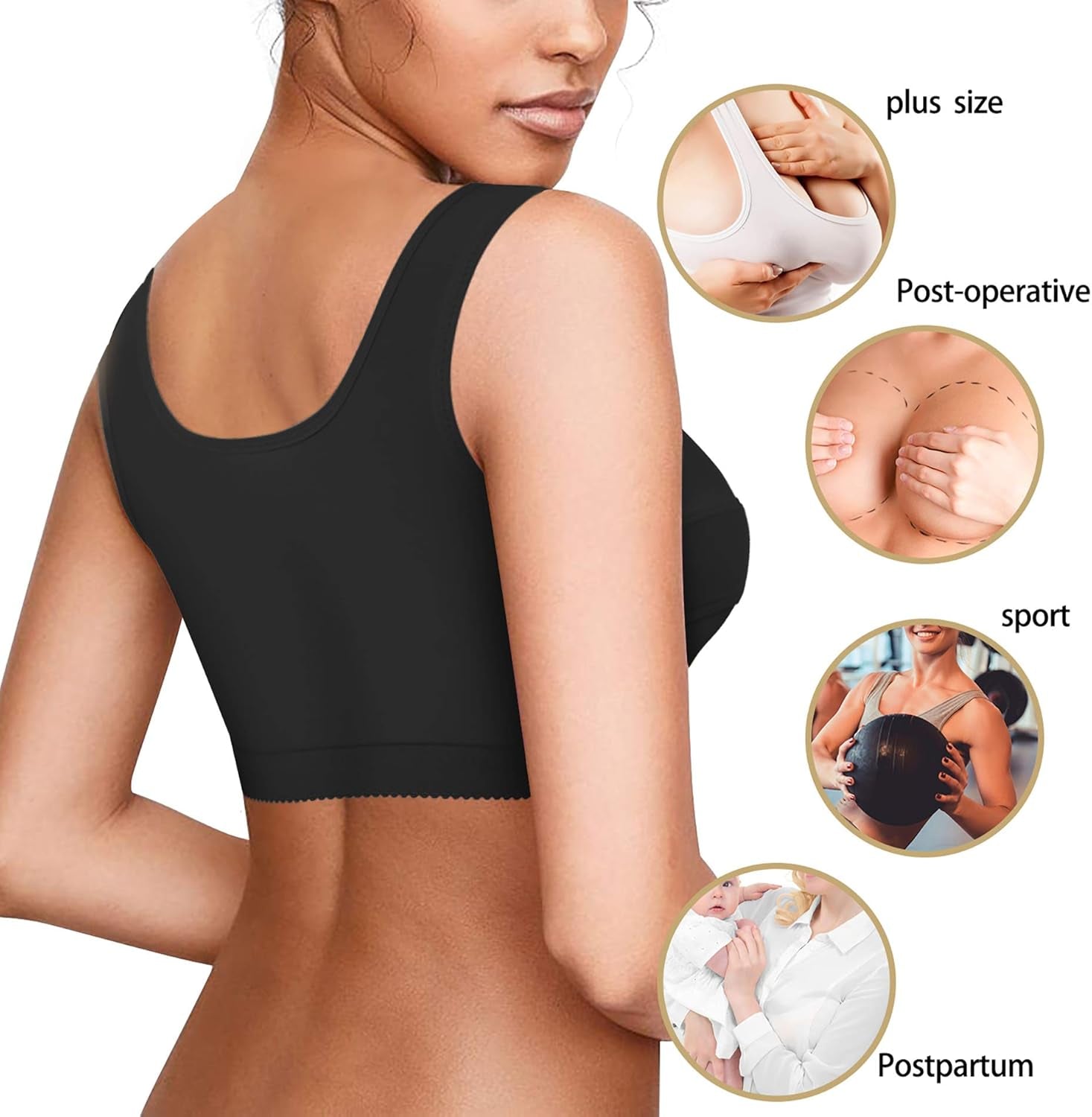 Reggiseno Postoperativo Sportivo Con Chiusura Frontale Racerback Rimovibile Reggiseno Imbottito Da Donna