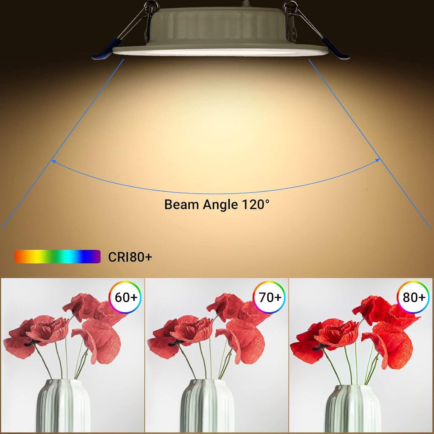 Set Di 6 Faretti LED Da Incasso Faretto Incorporato Luce a Led, Bianco Caldo 3000K, 7W Equivalente 70W, 230V, 600Lm, Profondità 27Mm, Diametro Del Foro Ø75Mm [Classe Di Efficienza Energetica F]