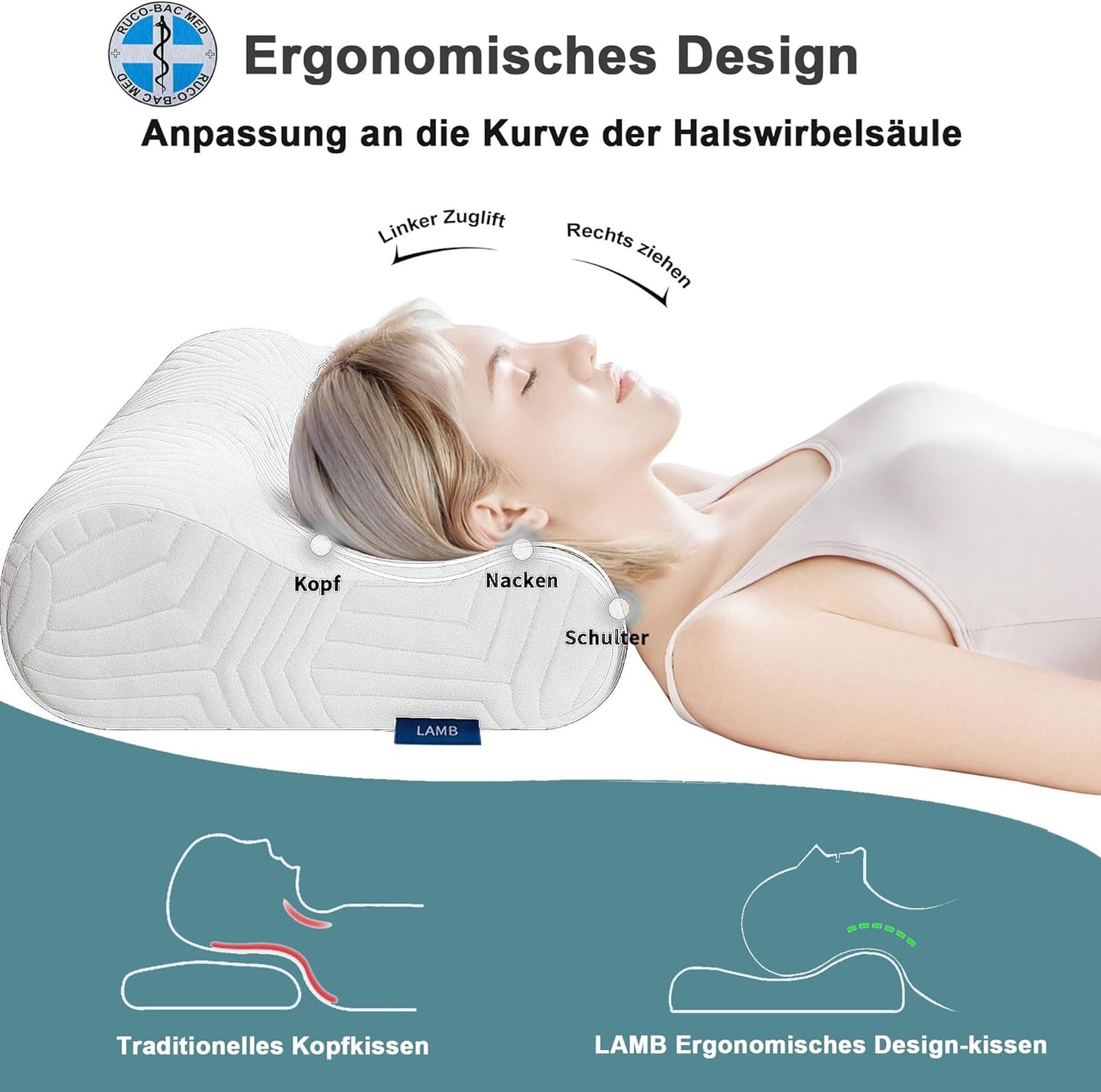 Cuscino Cervicale per Dormire, Cuscino Memory Foam, Antirussamento E Traspirante, Federa Anallergica - Supporto Ergonomico Con Altezza Regolabile E Onde Doppie-Dormi Come Una Brezza