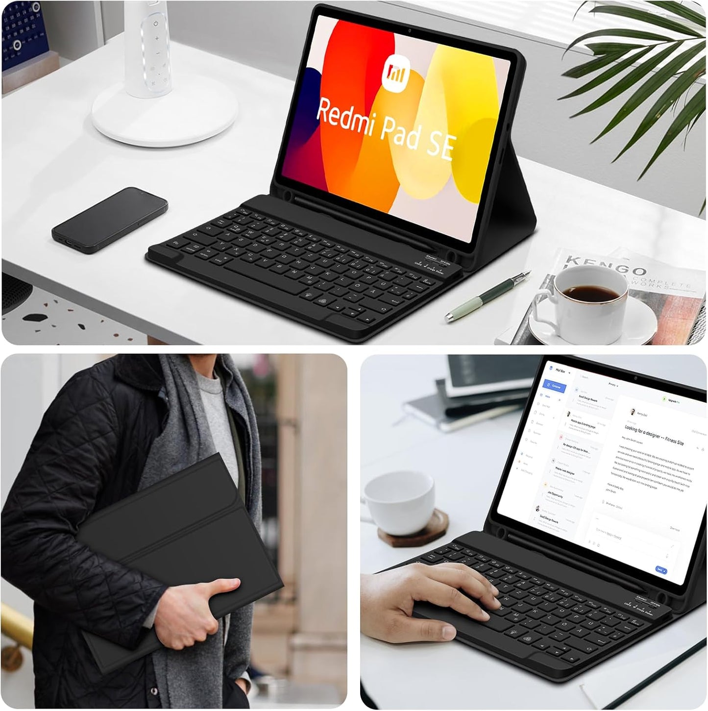 per Xiaomi Redmi Pad SE 11" 2023 Custodia Con Tastiera, Tastiera Rimovibile Con Layout QWERTZ Con Custodia per Xiaomi Redmi Pad SE 2023 11 Pollici, Nero